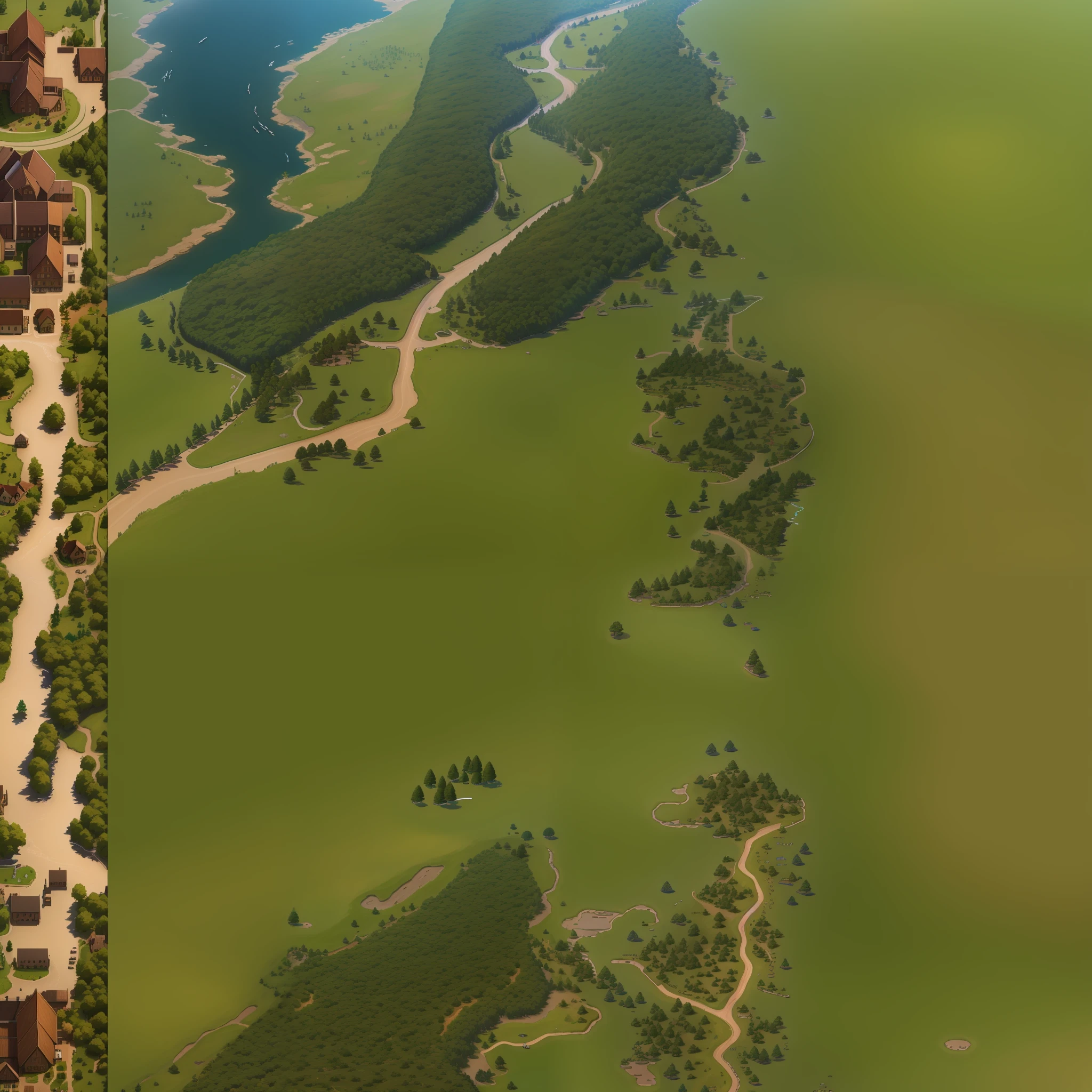 araffes in a field with a river and a forest, steam workshop maps, no trees, hyper detailed, zoom out very far, game map, grassy plains, coastline, highly detailed terrain, an expansive grassy plain, entire city visible, detailed scenery — Width 672, highly detailed maps, simple fantasy maps, r/battlemaps, detailed terrain, rock walls of river channels