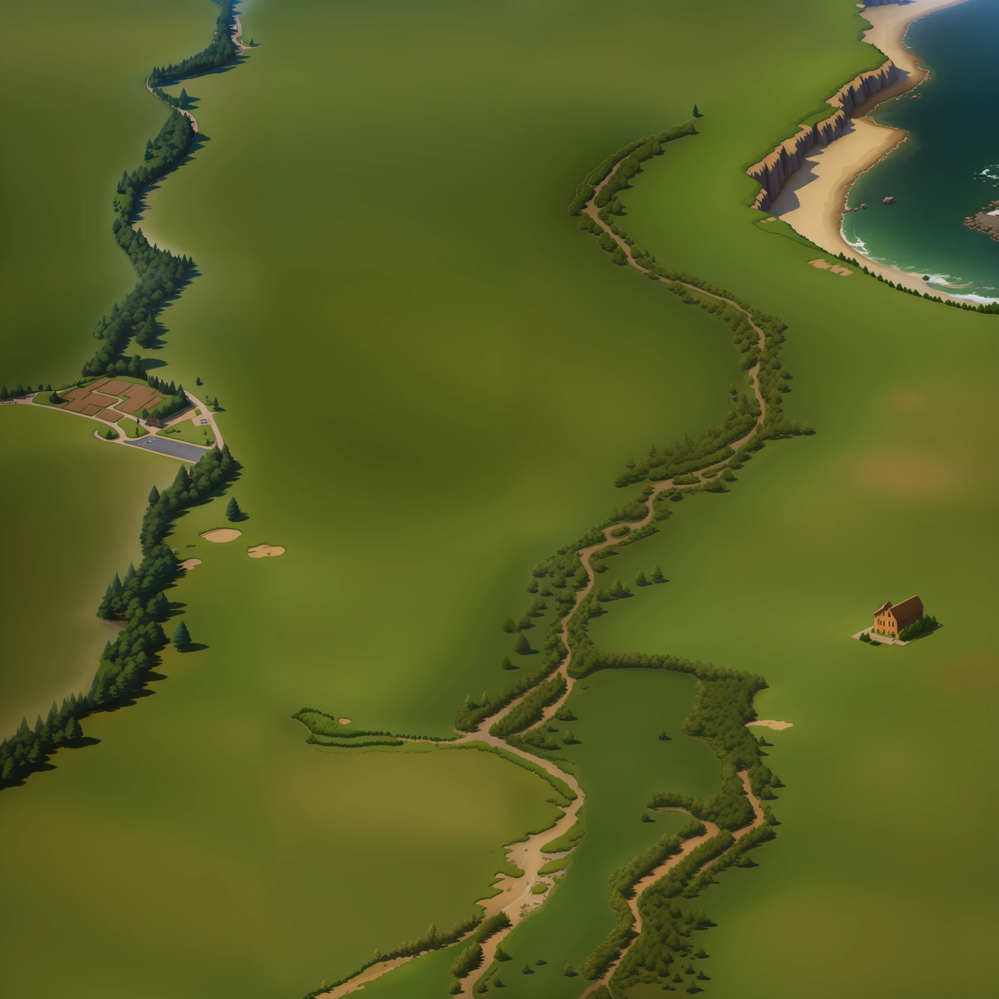 araffes in a field with a river and a forest, steam workshop maps, no trees, hyper detailed, zoom out very far, game map, grassy plains, coastline, highly detailed terrain, an expansive grassy plain, entire city visible, detailed scenery — Width 672, highly detailed maps, simple fantasy maps, r/battlemaps, detailed terrain, rock walls of river channels