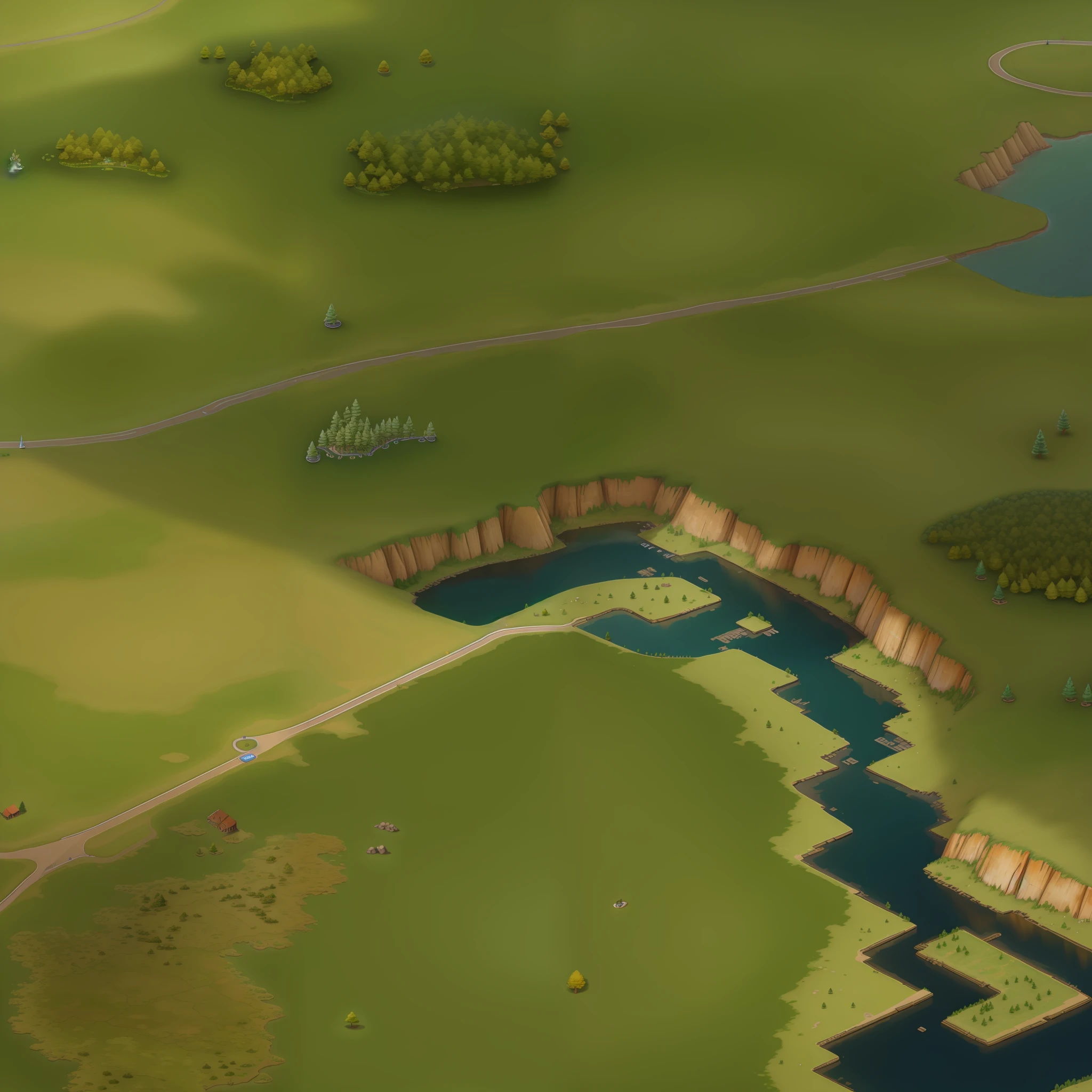 araffes in a field with a river and a forest, steam workshop maps, no trees, hyper detailed, zoom out very far, game map, grassy plains, coastline, highly detailed terrain, an expansive grassy plain, entire city visible, detailed scenery — Width 672, highly detailed maps, simple fantasy maps, r/battlemaps, detailed terrain, rock walls of river channels