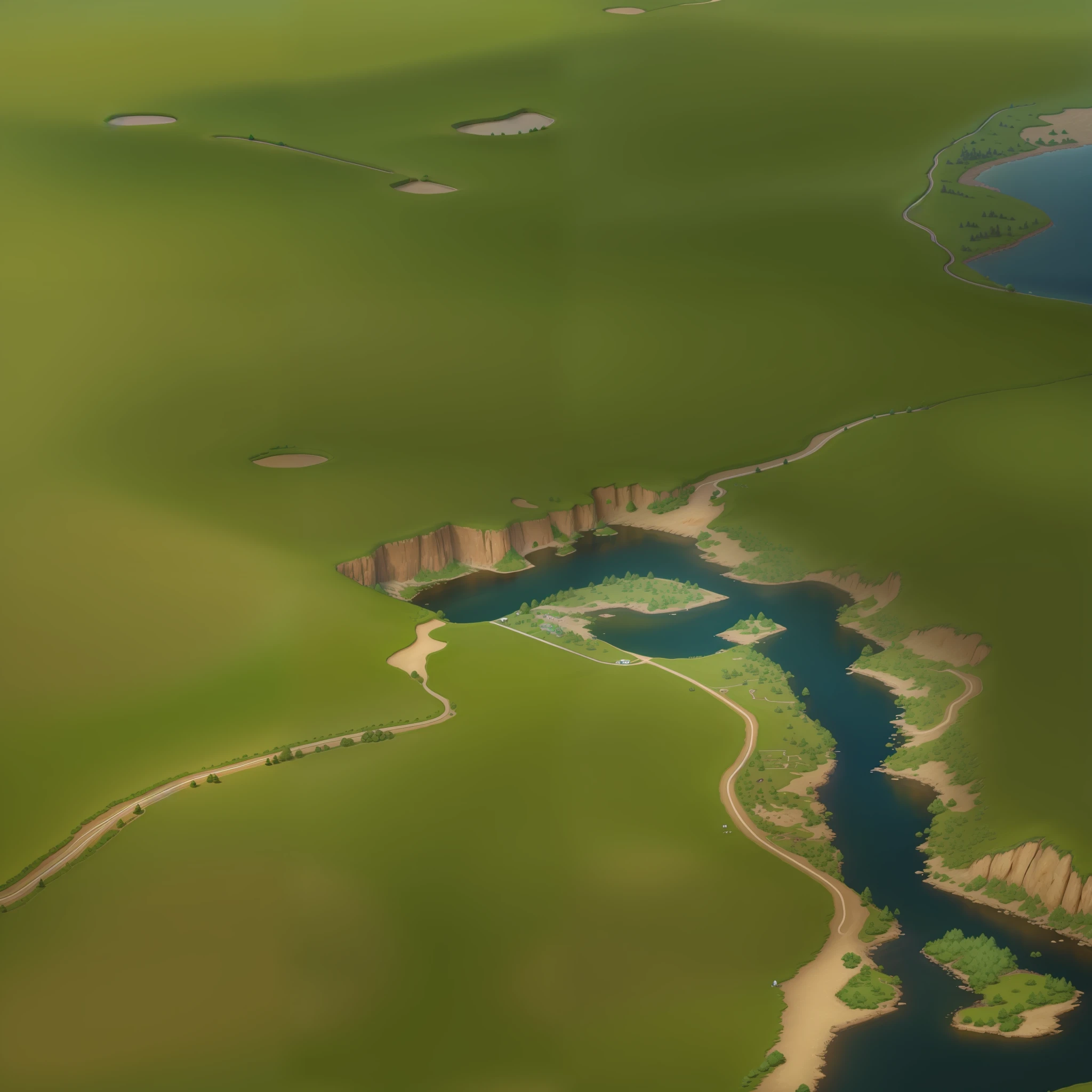 araffes in a field with a river and a forest, steam workshop maps, no trees, hyper detailed, zoom out very far, game map, grassy plains, coastline, highly detailed terrain, an expansive grassy plain, entire city visible, detailed scenery — Width 672, highly detailed maps, simple fantasy maps, r/battlemaps, detailed terrain, rock walls of river channels