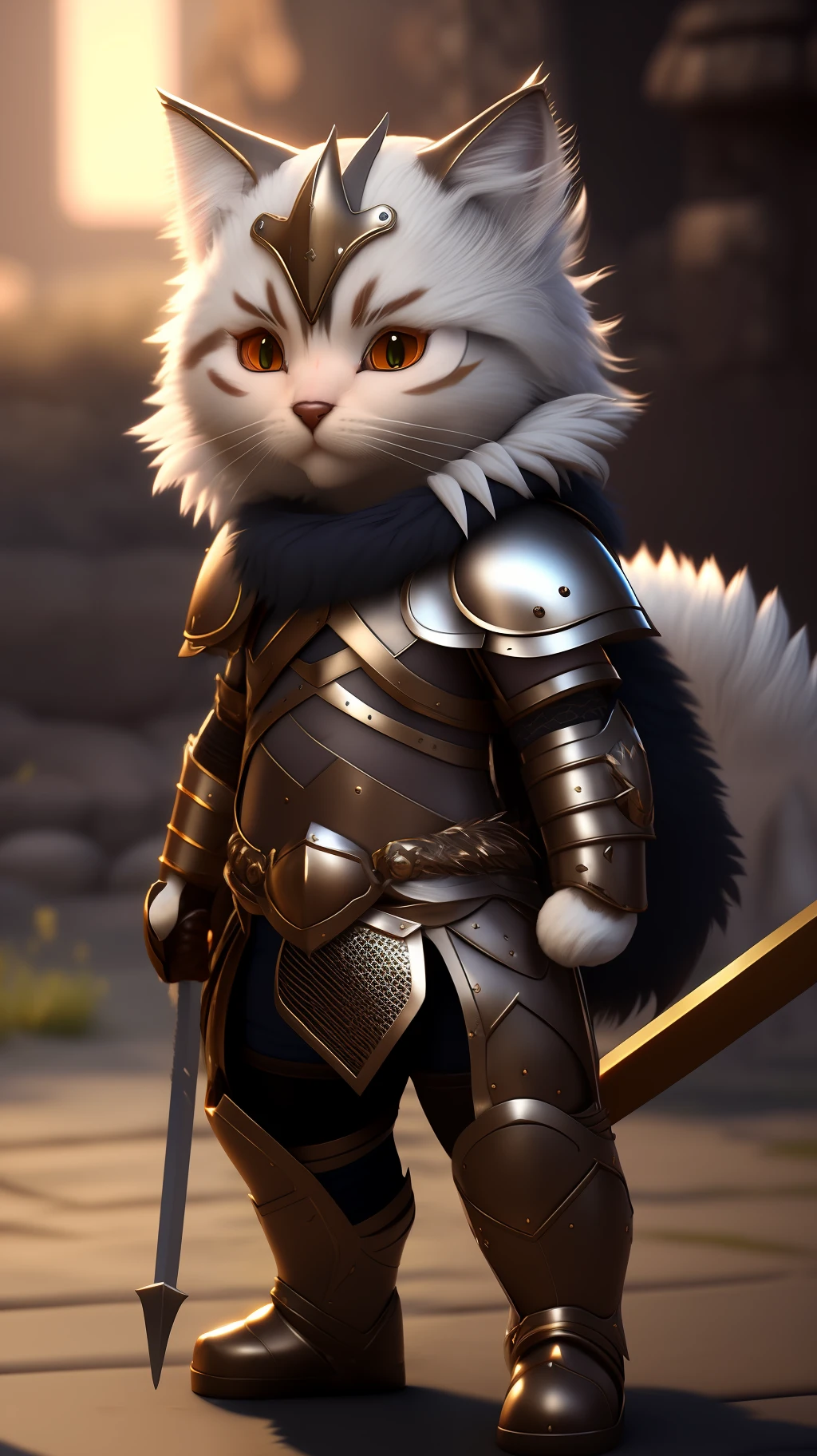 Super cute furry cat warrior in armor, realistic, 4K, super detailed, vray rendering, unreal engine, midjourneyart style