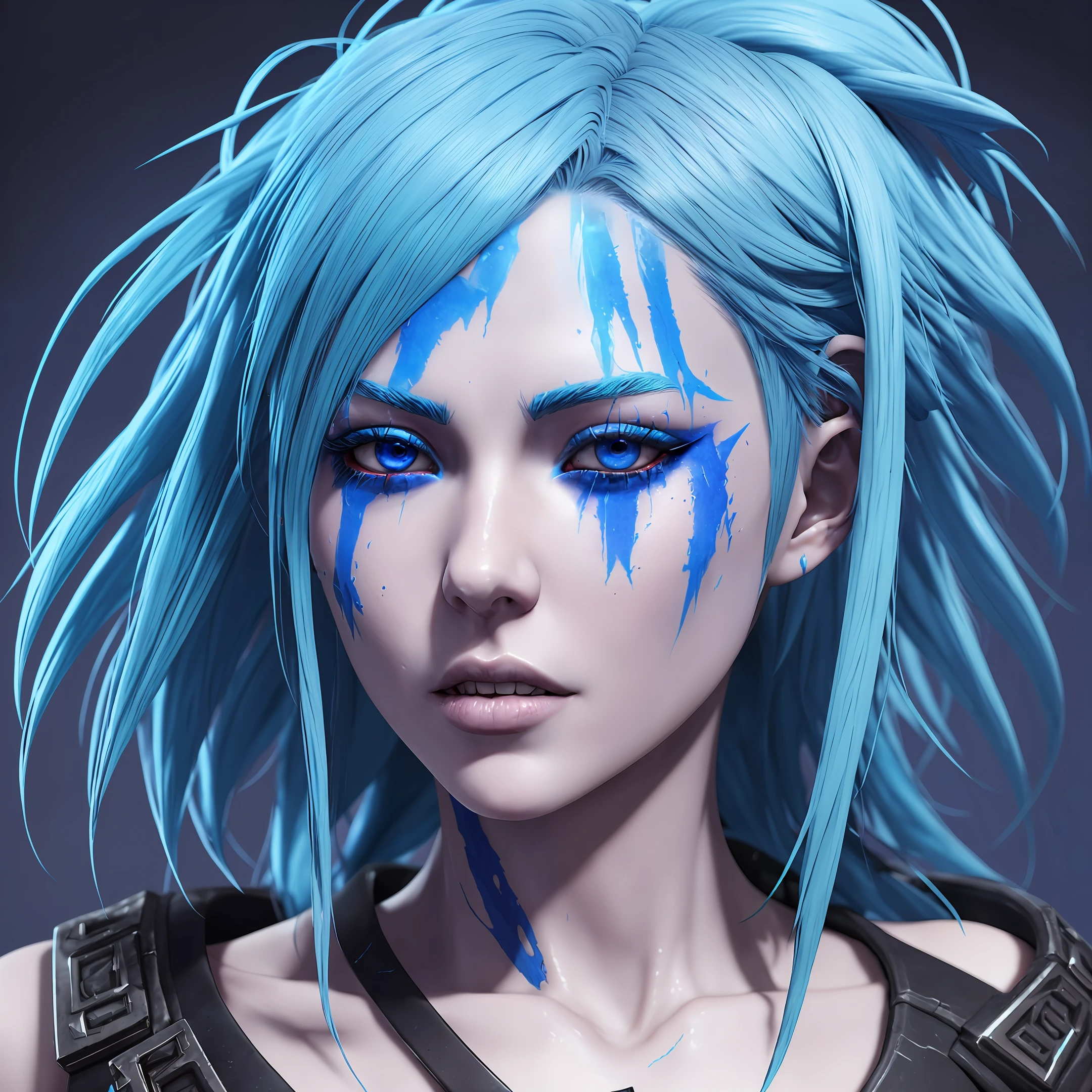 a close up of a woman with blue hair and a bloody face, artgerm ; 3d unreal engine, stylized 3 d, anime styled 3d, epic fantasy art style hd, fantasy art style, epic fantasy art style, unreal 5. rpg portrait, hyperdetailed fantasy character, 3 d render stylized, close up character, stylized digital art