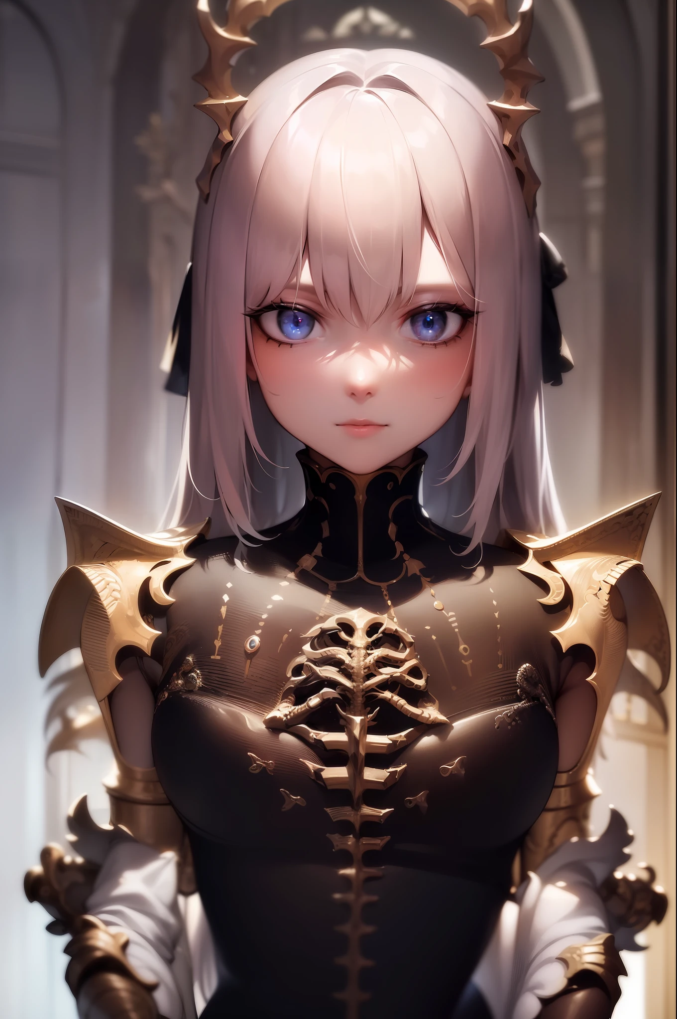 (Reality: 1.3), (Intricate Detail: 1.15), Painting\(Artwork\), ((Masterpiece, Best Quality)), ((Cinematic Light)), Skeleton, Hybrid, Horror, Dark Fantasy\(Style \), detailed armor, beautifully detailed eyes,