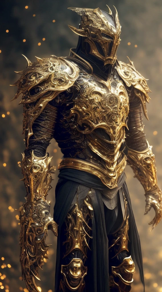 a close up of a man in armor with a golden sword, gold heavy armor. dramatic, stunning armor, golden armor, detailed fantasy armor, black and golden armor, beautiful armor, gold armor, fantasy armor, intricate golden armor, golden armour, fantasy warrior in full armor, sleek gold armor, very stylish fantasy armor, black and gold armor, light gold armor