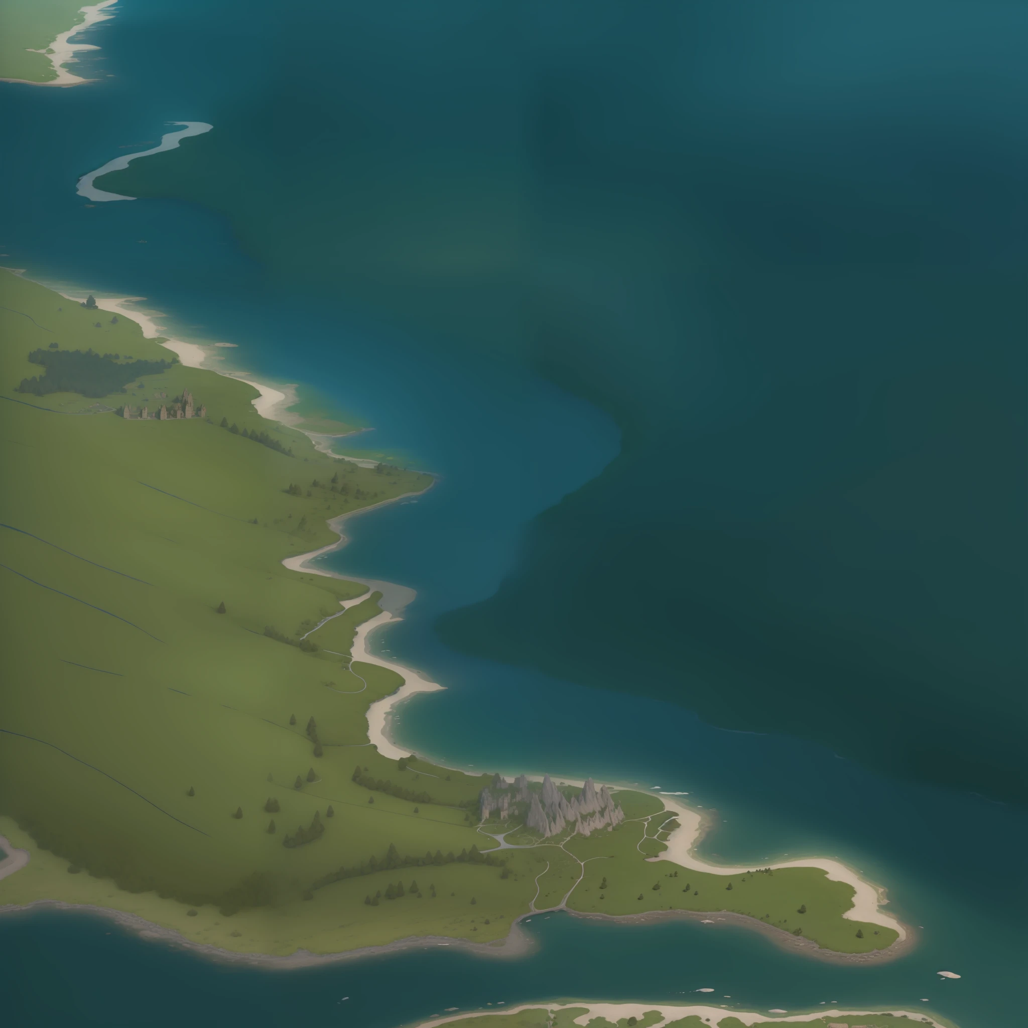 araffes in a field with a river and a forest, steam workshop maps, no trees, hyper detailed, zoom out very far, game map, grassy plains, coastline, highly detailed terrain, an expansive grassy plain, entire city visible, detailed scenery — Width 672, highly detailed maps, simple fantasy maps, r/battlemaps, detailed terrain, rock walls of river channels