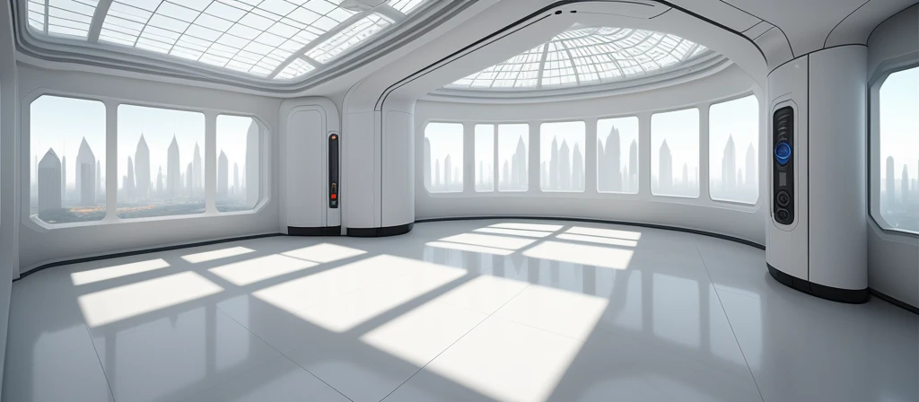 There is a large room, futuristic hall, futuristic volumetric lighting, 3d scenes, cinematic architectural scale, complex 3d scenes, (very high ceiling: 5), pavilions, with ceilings tens of meters high, and dome curved and transparent. Chinese ceramic element design, (big curved design: 2), streamlined design, (extremely minimalist design: 5), Star Citizen, smooth 3d cg rendering, volumetric internal lighting, 3d movie scene, clean 3d rendering, (extra large wide angle Views: 3), (aerial top view: 2) Future architectural visualization, sci-fi architectural visualization, (white interior: 1.2), huge and spacious space, service hall, exhibition hall, ceiling tens of meters high, dome curved and transparent. The space layout of the service type is grand, (extremely simple), (geometric shape design), (streamline design), concept design, mechanical, Star Wars, ceramic elements, vases, discs, tea bowls, teacups, silver-white.