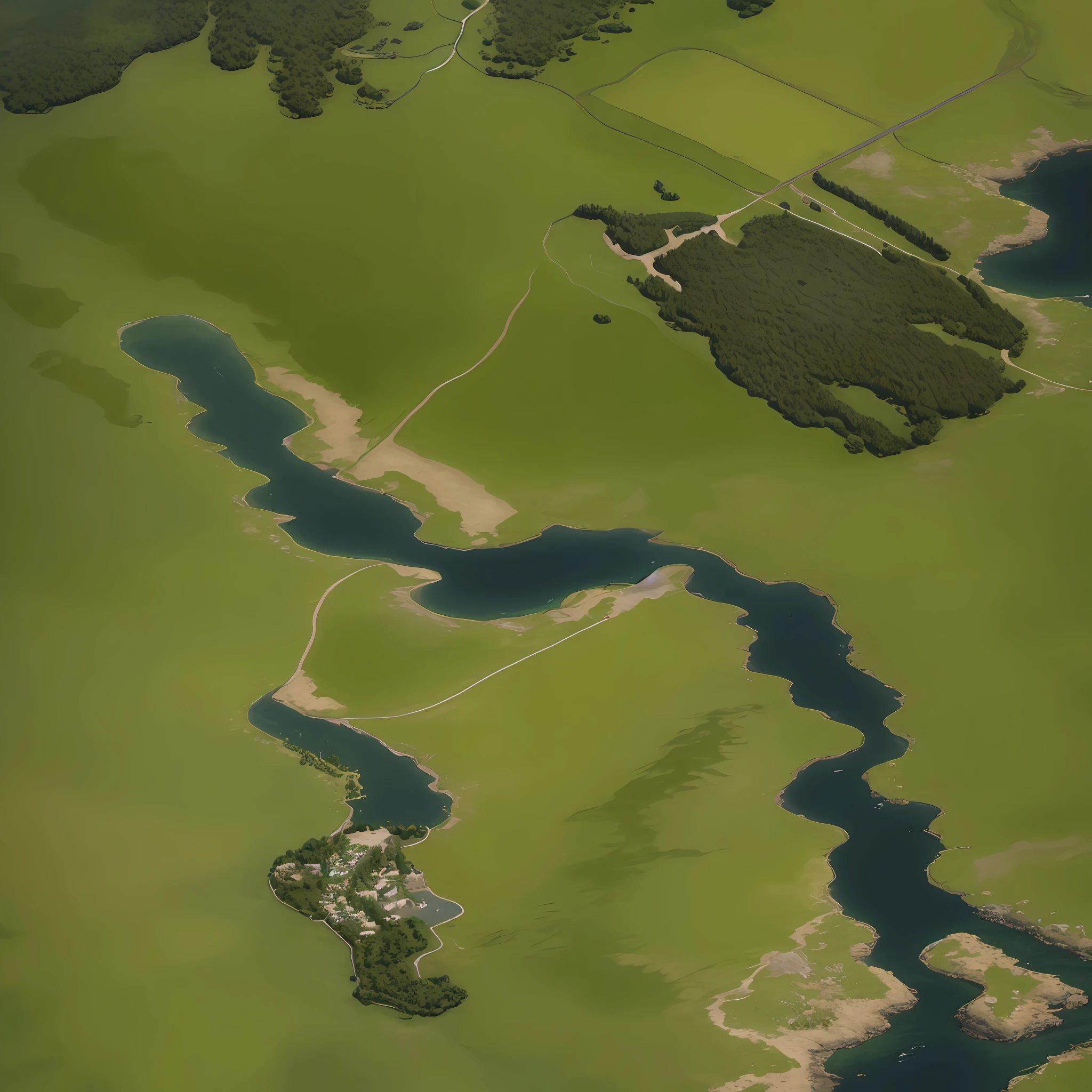 araffes in a field with a river and a forest, steam workshop maps, no trees, hyper detailed, zoom out very far, game map, grassy plains, coastline, highly detailed terrain, an expansive grassy plain, entire city visible, detailed scenery — Width 672, highly detailed maps, simple fantasy maps, r/battlemaps, detailed terrain, rock walls of river channels