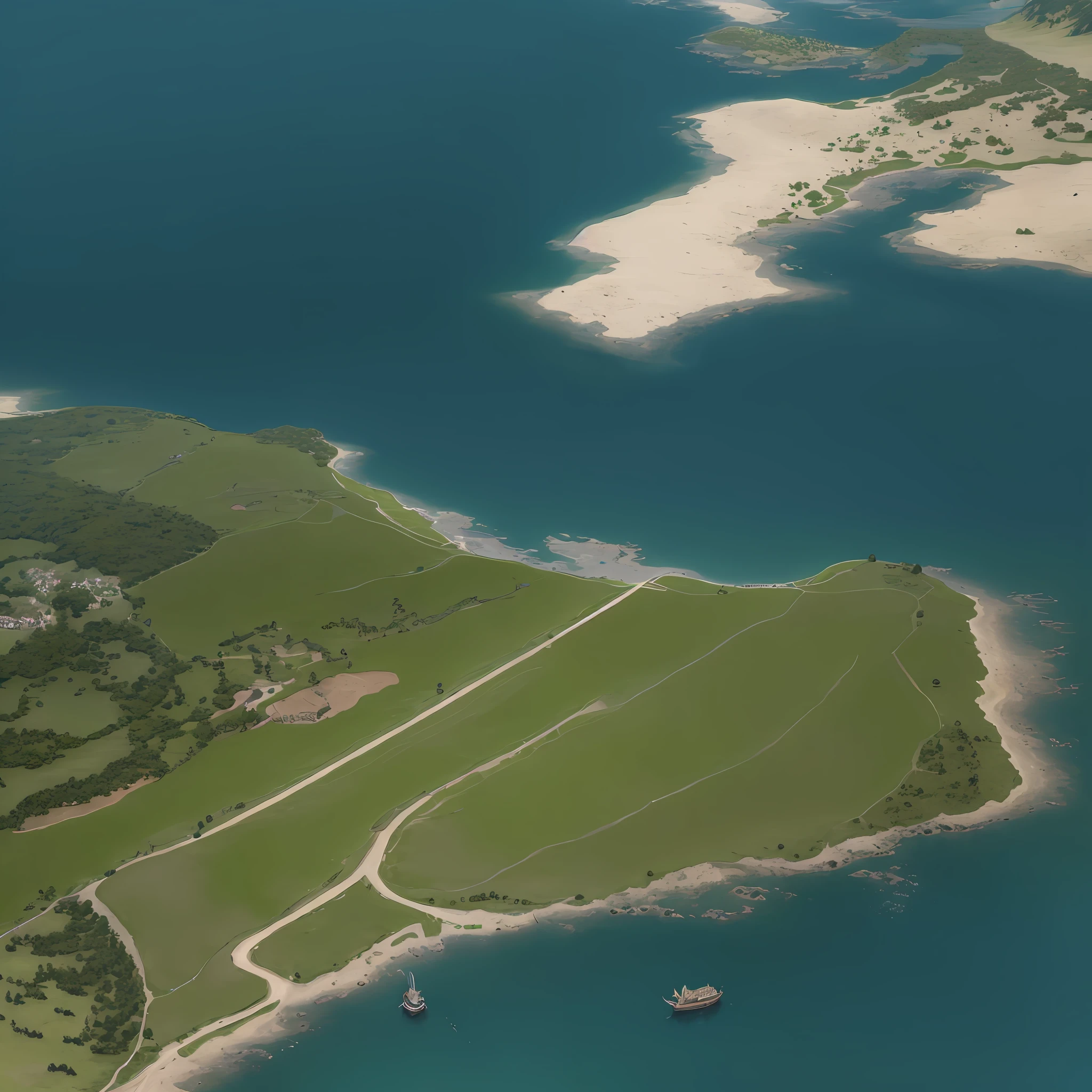 araffes in a field with a river and a forest, steam workshop maps, no trees, hyper detailed, zoom out very far, game map, grassy plains, coastline, highly detailed terrain, an expansive grassy plain, entire city visible, detailed scenery — Width 672, highly detailed maps, simple fantasy maps, r/battlemaps, detailed terrain, rock walls of river channels