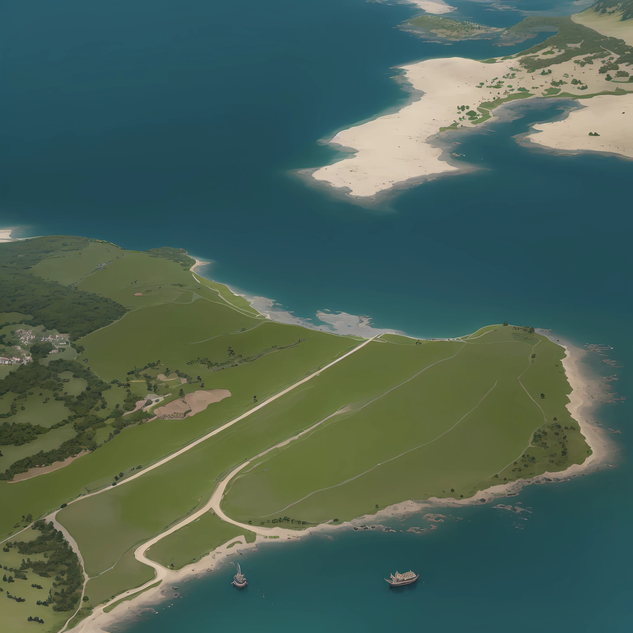 araffes in a field with a river and a forest, steam workshop maps, no trees, hyper detailed, zoom out very far, game map, grassy plains, coastline, highly detailed terrain, an expansive grassy plain, entire city visible, detailed scenery — Width 672, highly detailed maps, simple fantasy maps, r/battlemaps, detailed terrain, rock walls of river channels