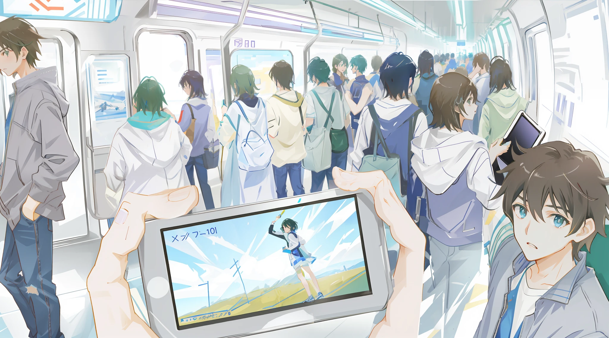 High-definition, monochrome, linear draft, many people standing in the subway with their mobile phones, Makoto Shinkai. —h 2160, ( ( makoto shinkai ) ), Tokyo anime scene, in style of makoto shinkai, mokoto shinkai, style of makoto shinkai, by makoto shinkai, by Makoto Shinkai, uro anime screenshot, mobile game style, 2012 anime screenshot,