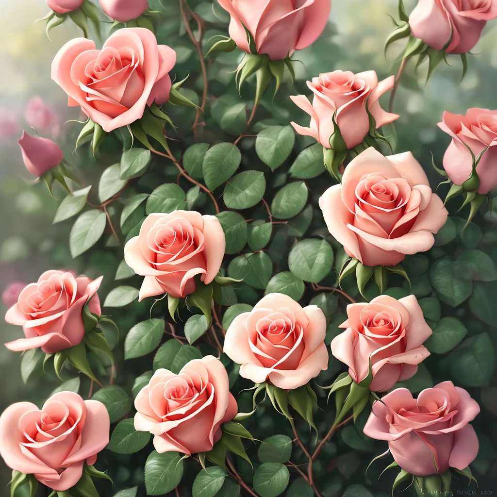 (((heart shaped roses))), sunlit, pastel, Delicate, Highly detailed, Digital painting, Artstation, Nature, Soft focus, Blurred background, trending on deviantart, art by emma mitchell and subuti moldovan and ruan jia