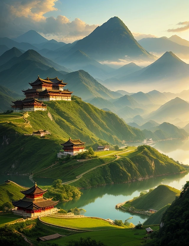 China, countryside, ancient times, landscape, village