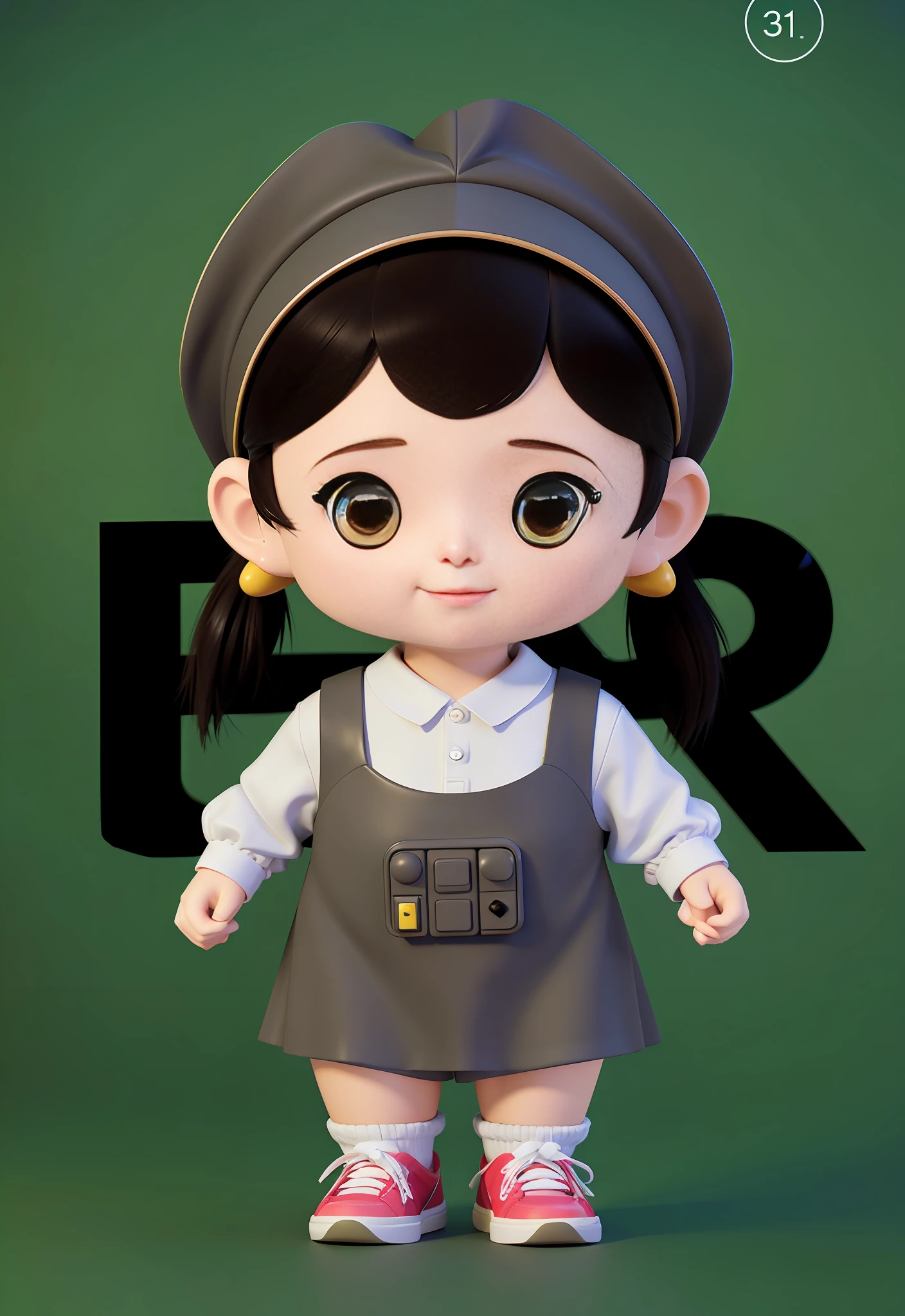 High-grade natural color matching Bright and harmonious Bright and cute 3D animated character design Ray-tracing ancient costume ip character dreamy eyes long eyelashes sneakers Gray double ponytail plump figure with exquisite features Three-view cartoon image generates three views, namely front view, side view and back view , for consistency and unity, clean background, natural light, 8K, best quality, super detailed, 3D, C4D, Blender, OC render, HD
