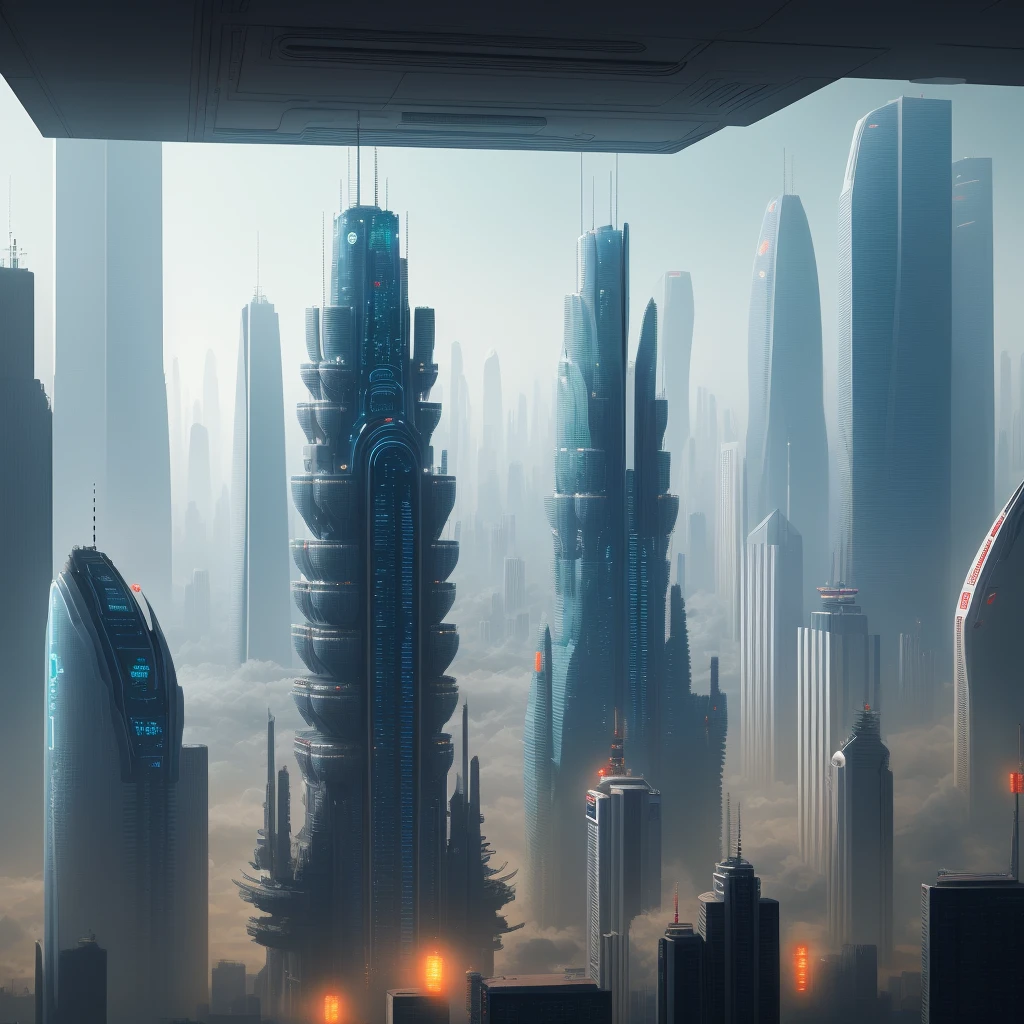 Future city, 16:9, robot, Chinese style
