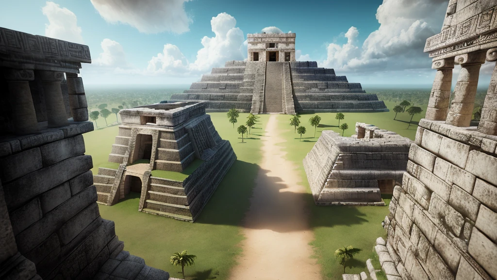 (8k, best quality, mastery:1.2), realistic, Chichen Itza ruins, adventure, playrix, maze ruins, relief, no one, mystery, path to pass, game assets, super detailed