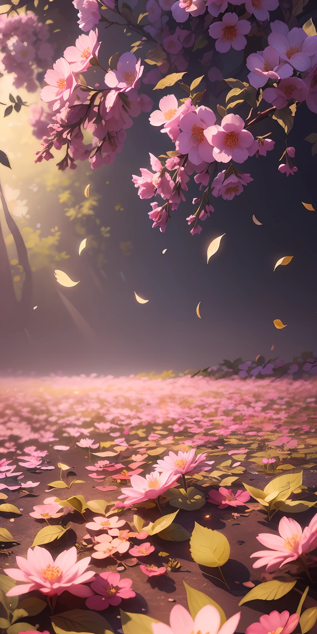 Masterpiece, best quality, (very detailed CG unity 8k wallpaper) (best quality), (best illustration), (best shadows) Nature's delicate leaves petals of various colors falling in the air light Tracking, super detailed --v6