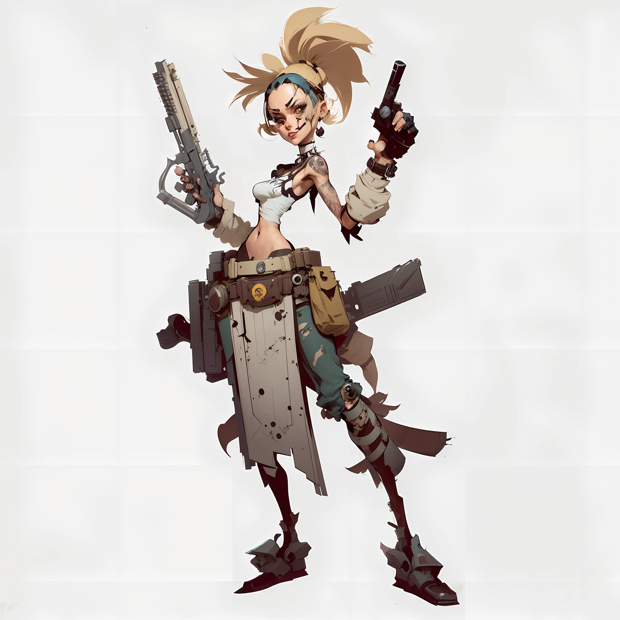 cartoon character of a woman with guns and a gun, interesting character design, great character design, character design concept art, style of ashley wood, character design art, 2d concept art, stunning character art, single character concept art, metal slug concept art, very stylized character design, game character concept art, pristine concept art, beautiful full body concept art