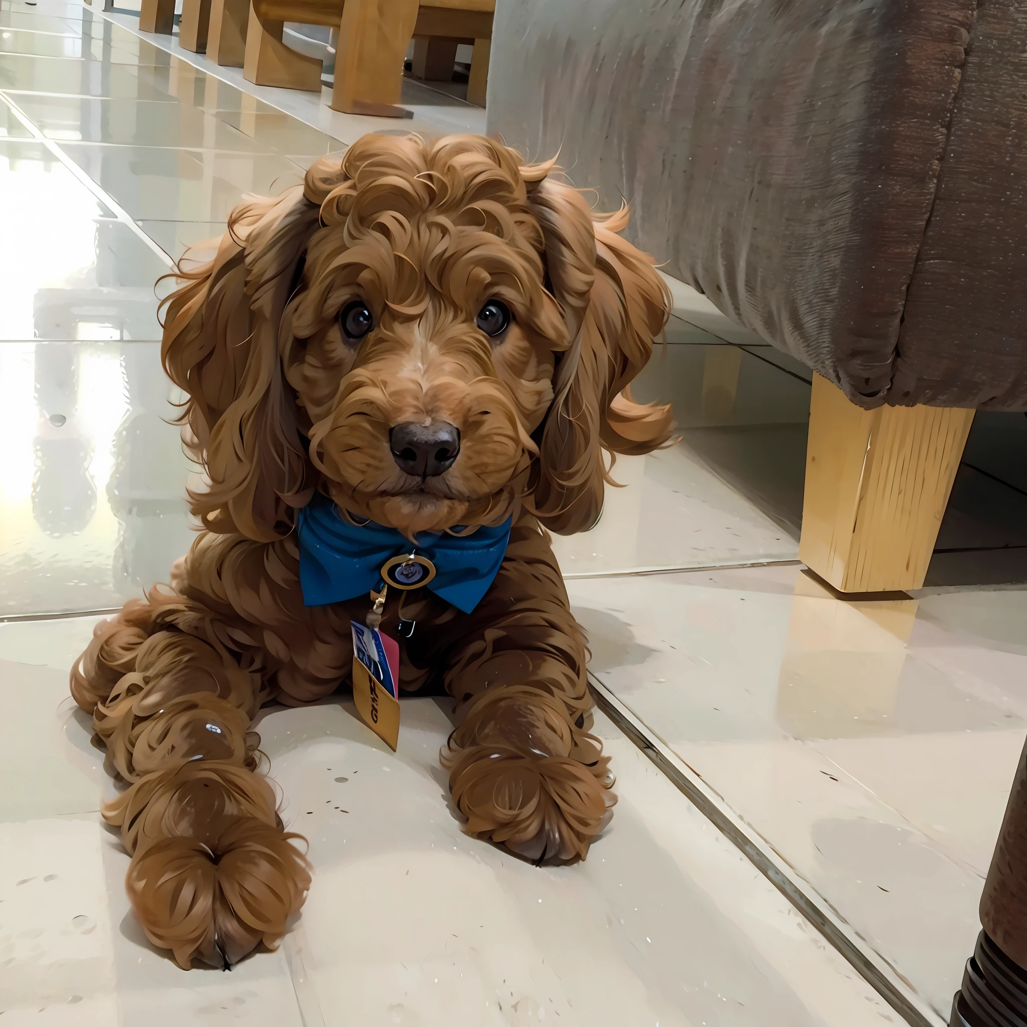 (Ultra HD photo of golden plush poodle), (dynamic pose, ((Puppy Nugget) AND (Bella)), showing a bright smile, blue eyes), beautiful east view background, shining streamer, (Canon EOS R6 AND Octa 8K)::0.8