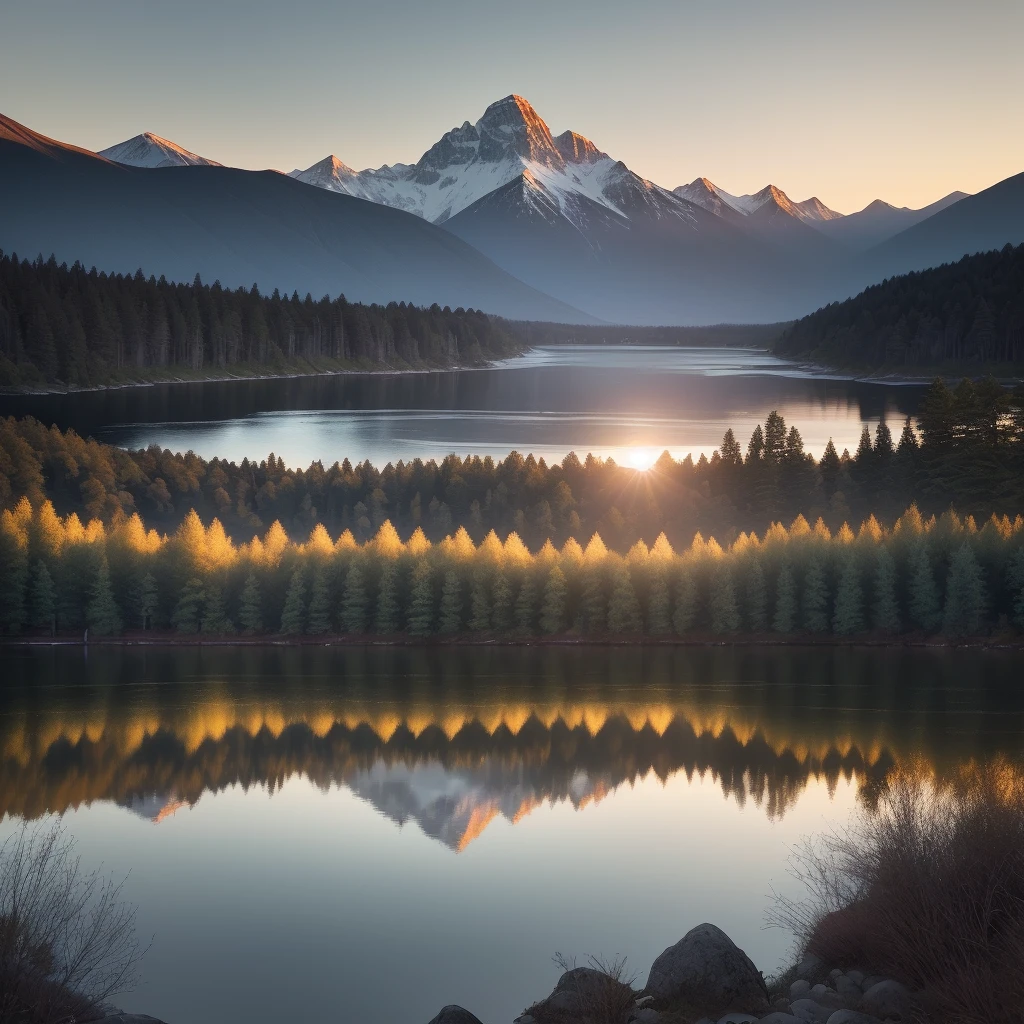/imagine prompt: A peaceful moment in nature captured in a photograph.
Inspired by photographer Ansel Adams, the scene features a serene landscape with mountains and a calm river flowing through the foreground. The colors are cool with a slight blueish tone. The facial expression is tranquil and the subject is gazing out into the distance with a sense of awe. Shot with a Nikon D850 with a wide angle lens and settings of f/8, ISO 100, and a 2 second exposure for a long exposure effect. The lighting is natural with the sun setting in the background and casting a warm glow on the scene. The composition is centered around the river to create a sense of peacefulness.
Next concept: A futuristic city skyline at night.