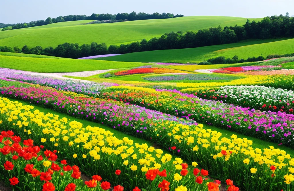 landscape, feilds of flowers