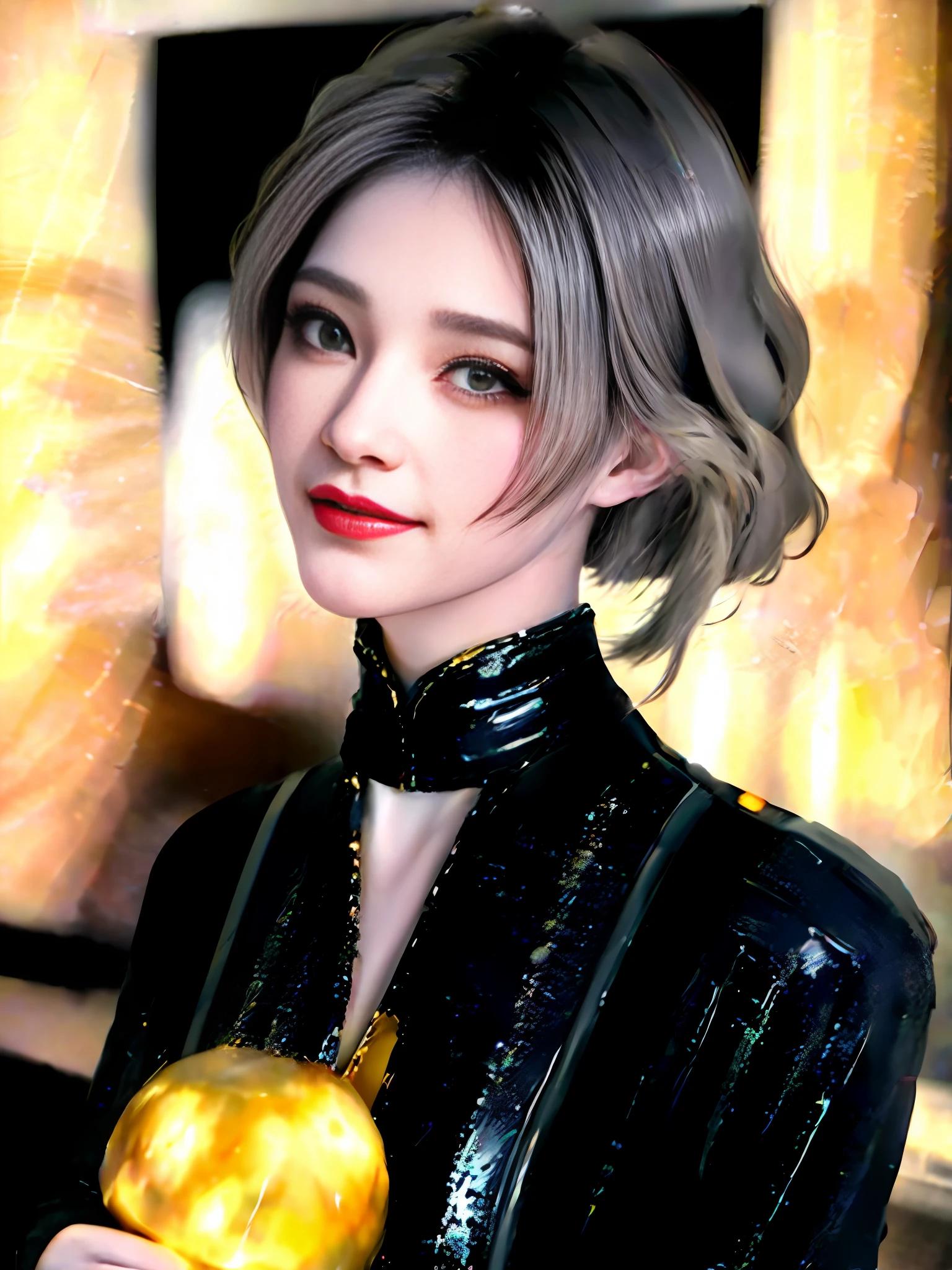 Full body, white hair, ((Dragoon: 1.2)), blunt head, masterpiece, best quality, official art, very detailed CG unity 8k wallpaper, 1 girl, super high resolution, (realism: 1.4), gold Slot Lighting, Sweater Dress, (Upper Body), (Baby Sal: 1), (Platinum Short Hair: 0.8), ((Puffy Eyes)), Looking at Viewer, Facing Front, Smiling, Laughing, Medium Breasts, Top, gloves, short hair,