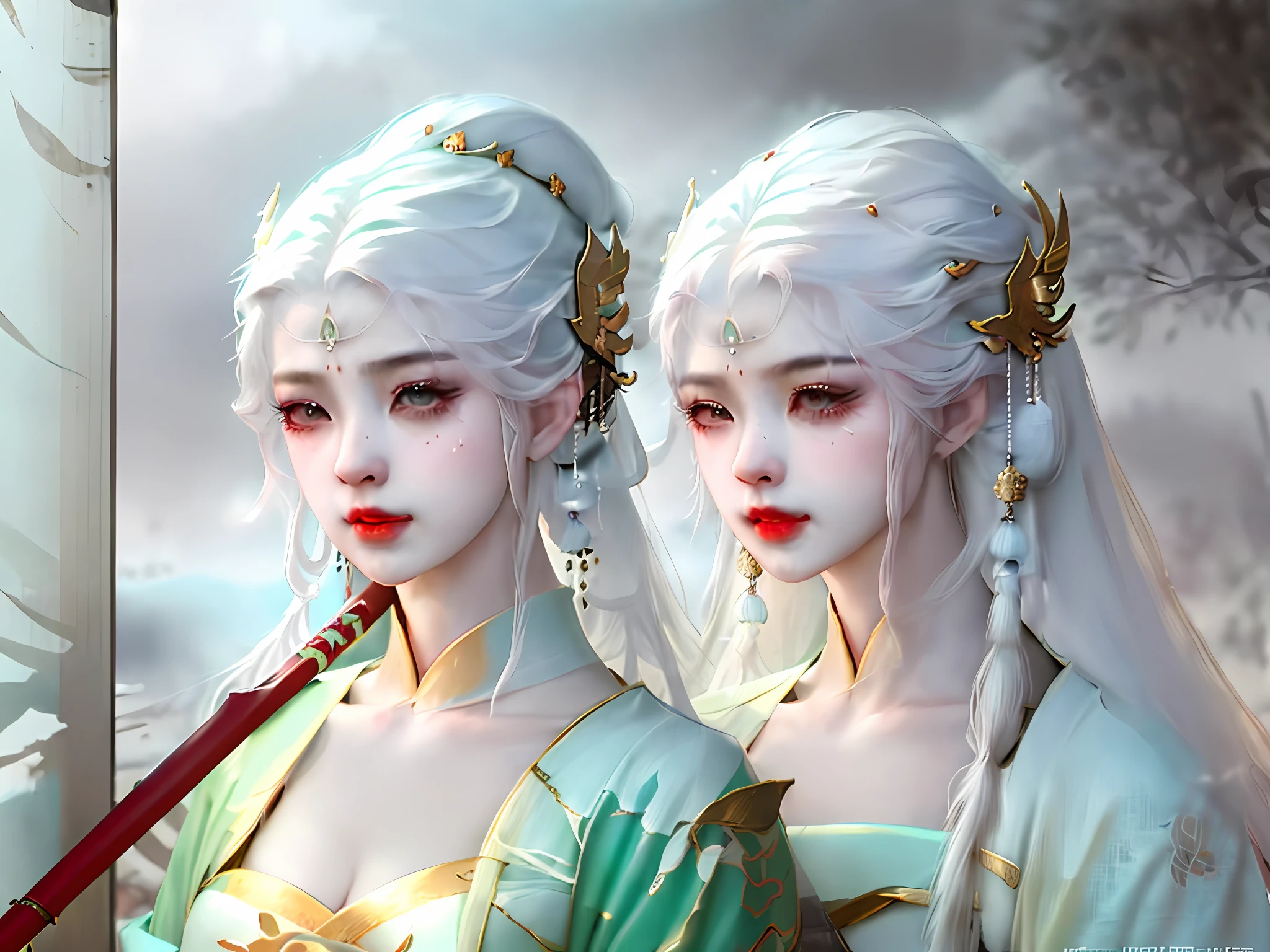 arafed image of a woman in a chinese dress holding a sword, palace , a girl in hanfu, feng zhu concept art, inspired by Fenghua Zhong, wlop and ross tran, chengwei pan on artstation, cushart krenz key art feminine, cgsociety and fenghua zhong, concept art | feng zhu