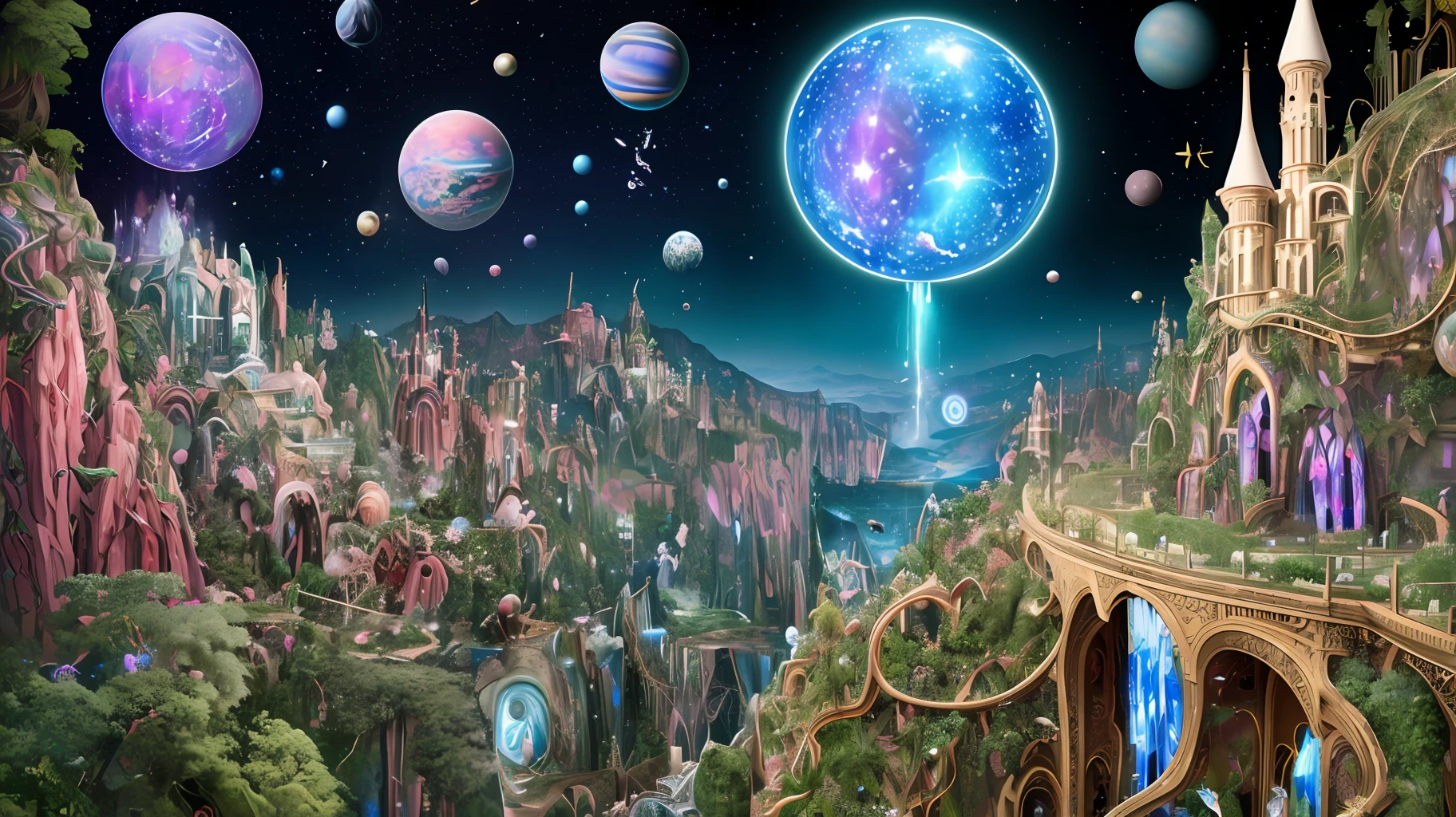 masterpiece,best quality,asterpiece,beautiful,extremely detailed CG unity 8k wallpaper,
surrounded by stars and planets and vines in the foreground,Multi-dimensional paper-cut art,Colored crystal,godlike entity made of crystal shards:0.5,The universe, the stars,hdr,0.5,
,neon lights, reflections, super detailed, realistic, hdr|The final result is a stunning illustration of a surreal world with a focus on intricate details and colors