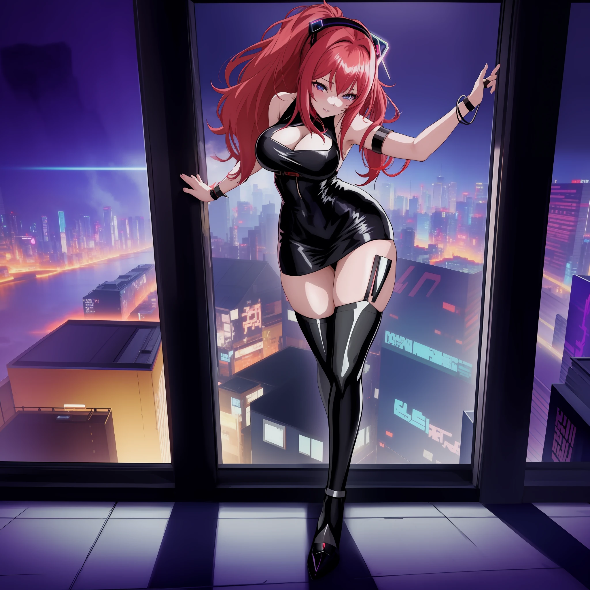 anime girl in a black dress standing on a window ledge, seductive anime girl, cyberpunk anime girl, anime cyberpunk art, female cyberpunk anime girl, digital cyberpunk anime art, badass anime 8 k, digital cyberpunk - anime art, modern cyberpunk anime, cyberpunk anime art, best anime 4k konachan wallpaper, commission for high res, anime cyberpunk
