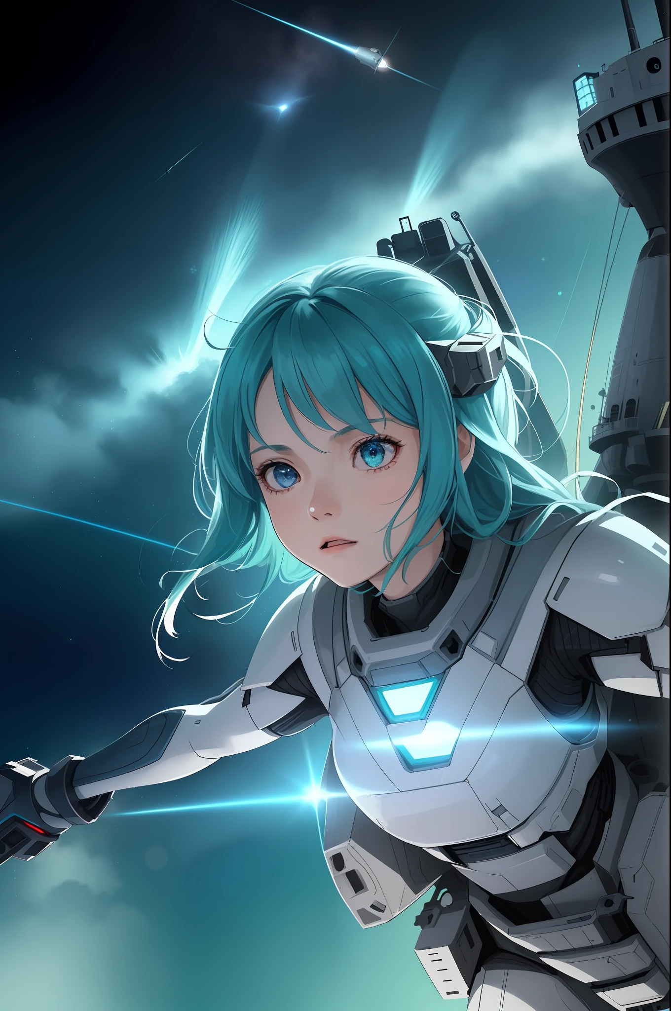 /imagine prompt: A young girl is depicted amidst a fleet of galactic warships, soaring through the vast expanse of space. The image has a 16:9 aspect ratio and is captured in a science-fiction-inspired style.

The image is captured by Hugo Guerra, a VFX artist, using a 3D rendering and animation software called Blender, utilizing multiple computer-generated assets to create a realistic and immersive scene. The warships in the background represent a battle-ready intergalactic fleet, while the girl in the foreground serves as the centerpiece and lone human element in the image.

The lighting in this scene is mostly ambient, with highlights and lens flares emphasizing the reflective surfaces of the warships and the girl's spacesuit. The color palette is an eclectic mix of blues, greens, and purples, with hints of metallics and fiery accents, creating an otherworldly scene.

The girl's expression is one of determination and grit, as she prepares to face the unknown dangers and excitement that lay ahead in the conflict. The scene sets the stage for a grand and epic adventure, as the girl and countless interstellar ships are on the brink of launching an all-encompassing battle in a galaxy far beyond our understanding.