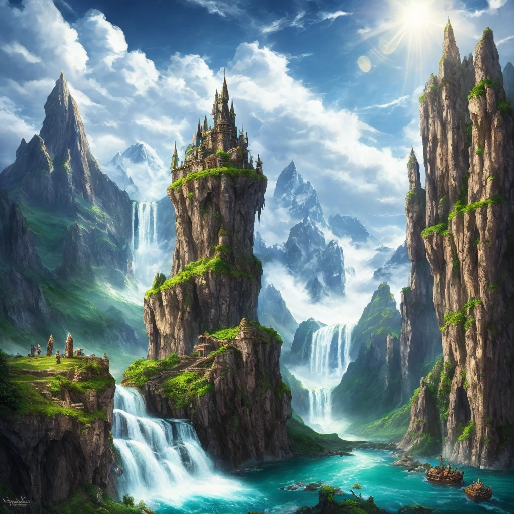 Fantasy movies, high definition, high quality, high detail, colorful, high saturation, portraits of fantasy characters, medieval fantasy game art, waterfalls, clouds, mountains, rivers, archangels