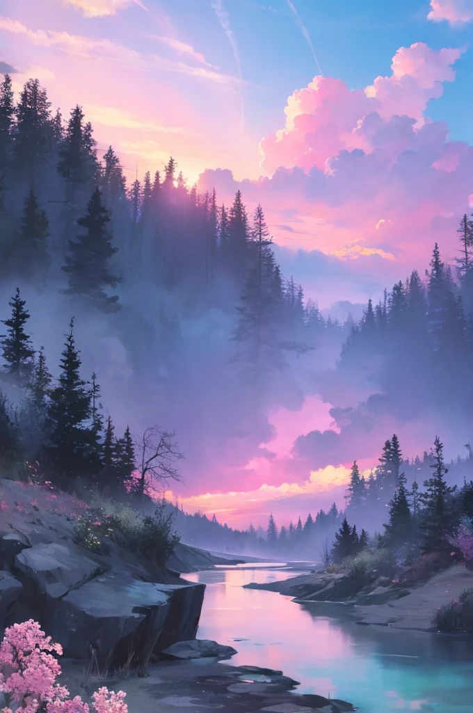 (magical pretty sky pink stream overlay scene), (sky), (clouds), soft lighting, clean background, beautiful scenery, masterpiece, high quality, beautiful graphics, high detail,