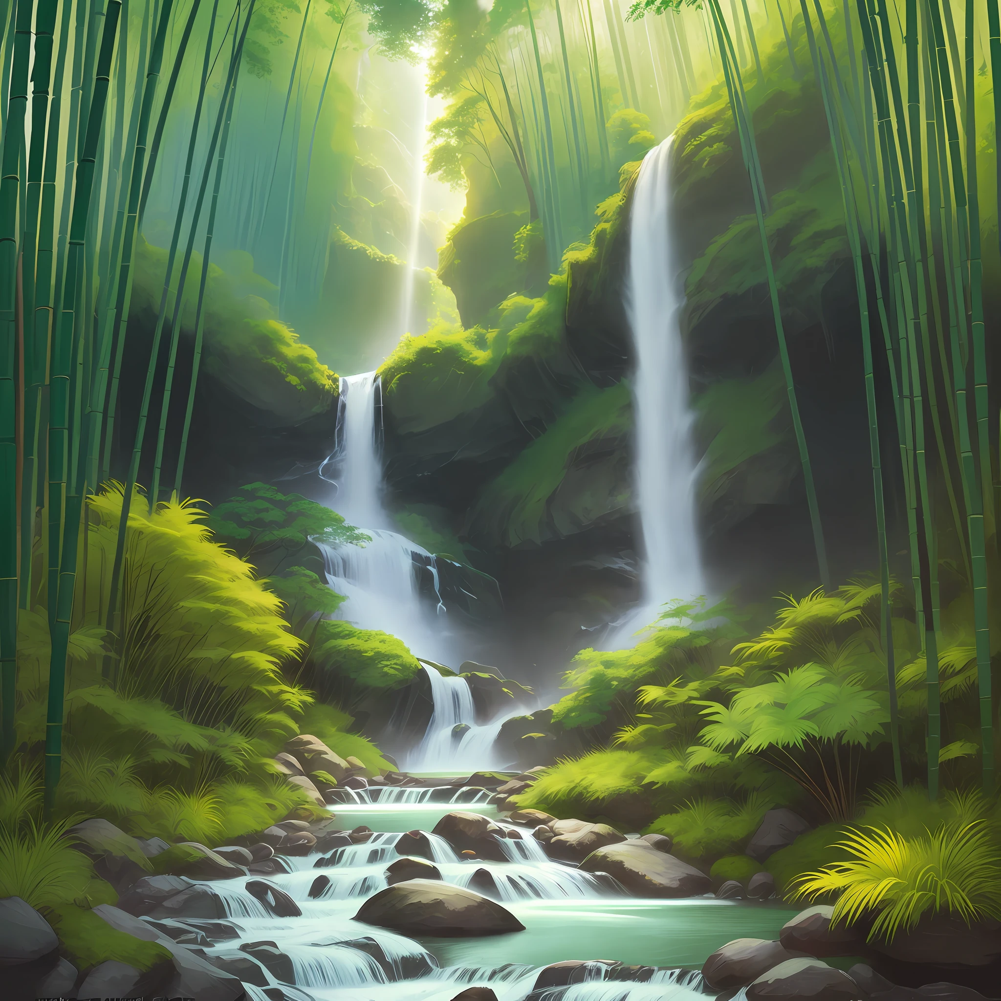 vista, waterfall, sunlight