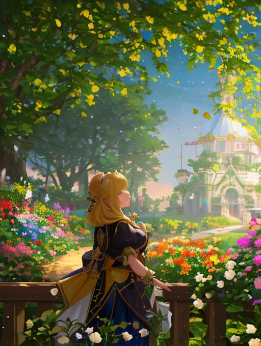 Garden, Masterpiece, Best Quality, High Quality, Highly Detailed CG Unity 8k Wallpaper, Oil Painting, Award Winning Photography, Bokeh, Depth of Field, HDR, Bloom, Chromatic Aberration, Realistic, Very Detailed, Trending on artstation, Trending on CGsociety , Intricate, High Detail, Dramatic, Midway Art, Volumetric Lighting