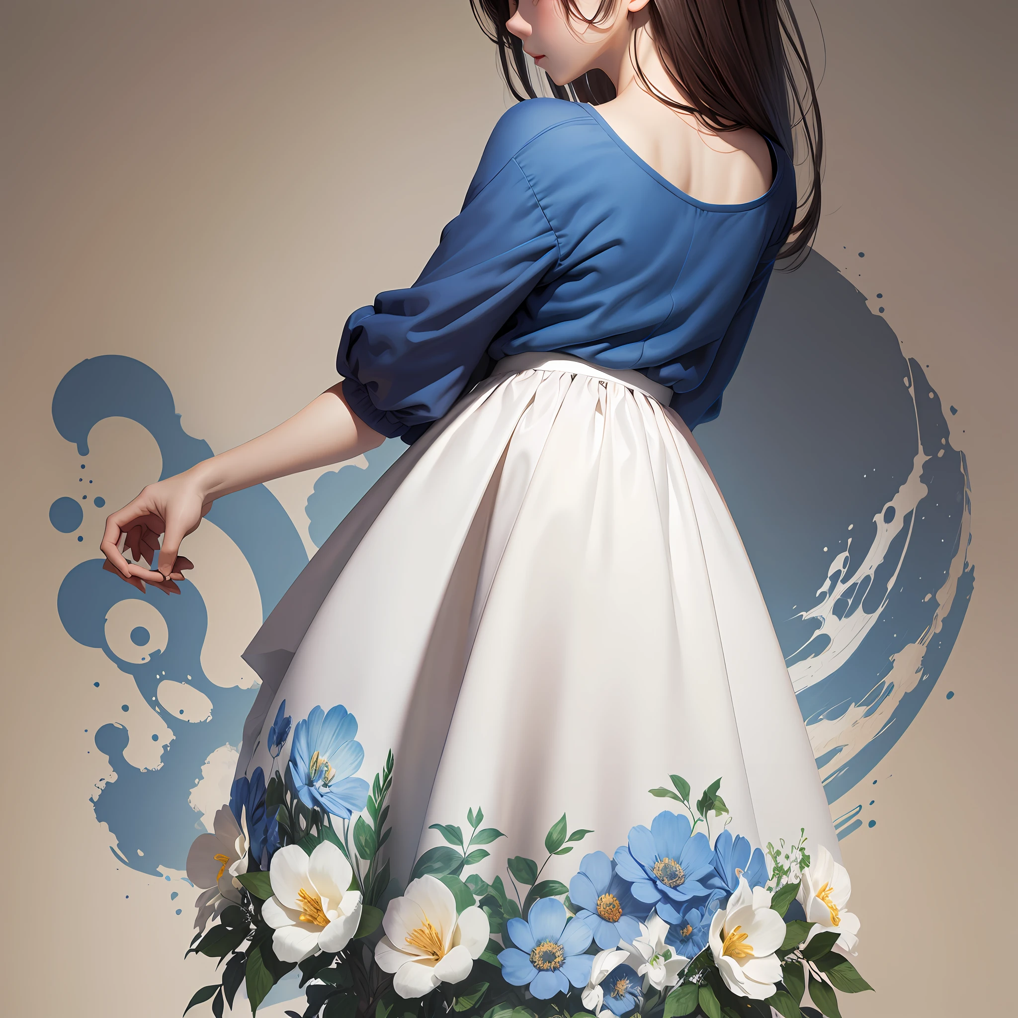 Masterpiece, Best Quality, Illustration, Poster, White Top, Blue Skirt --v6