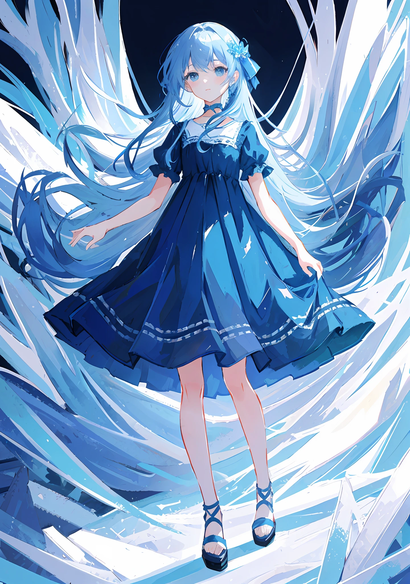masterpiece, best quality, simplicity, illustration, blue dress