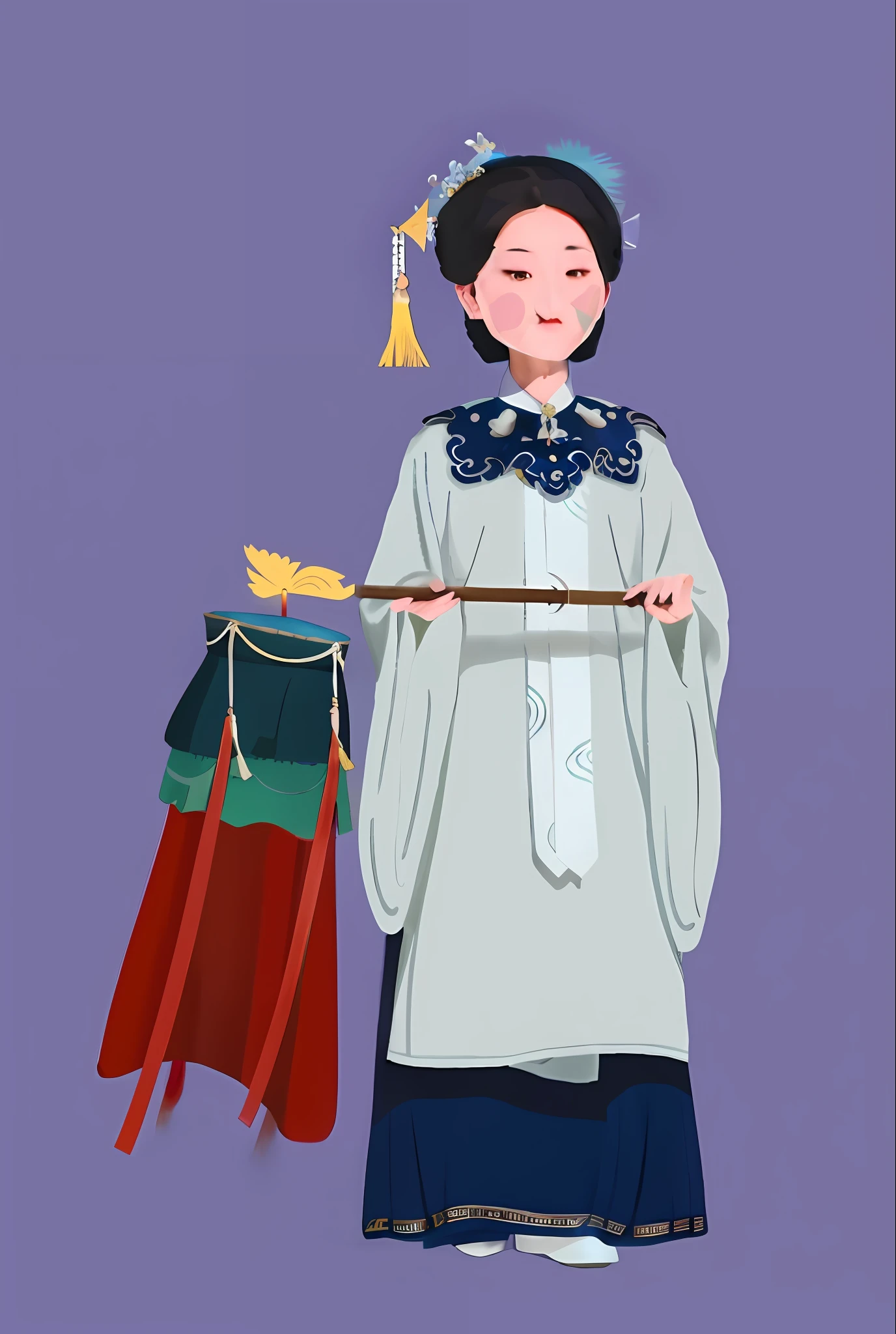 a cartoon of a woman in a white dress holding a stick, palace ， a girl in hanfu, wearing ancient chinese clothes, wearing a noblewoman's outfit, inspired by Guo Xi, inspired by Yun Shouping, with acient chinese clothes, inspired by Emperor Huizong of Song, inspired by Zhang Zeduan, traditional chinese clothing