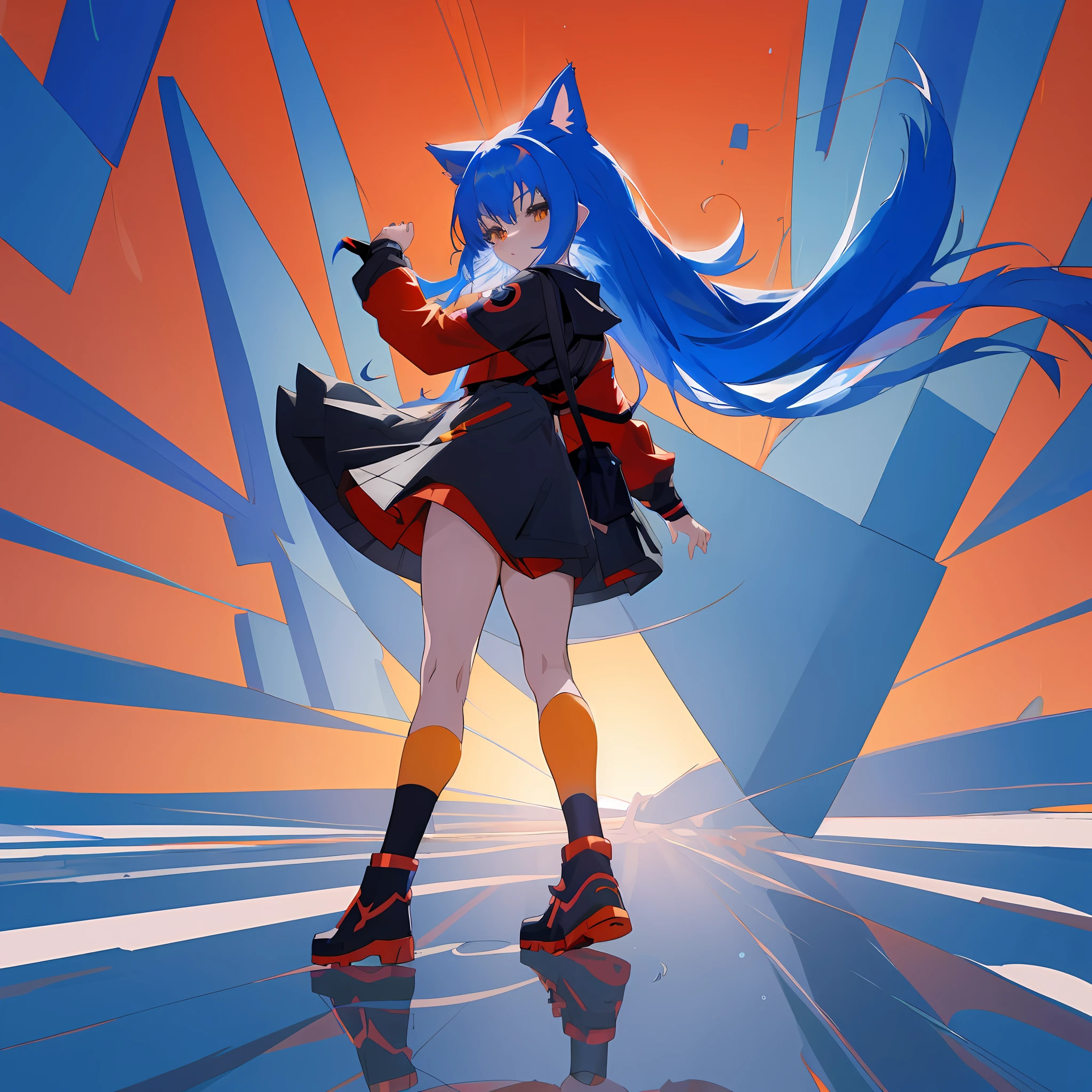 anime girl with blue hair and black and red outfit, full body adoptable, long haired humanoid fursona, holo is a wolf girl, sonic oc, character adoptable, anime vtuber full body model, anime moe artstyle, anime girl named lucy, !!full body portrait!!, pokemon trainer outfit, furaffinity fursona, full body!