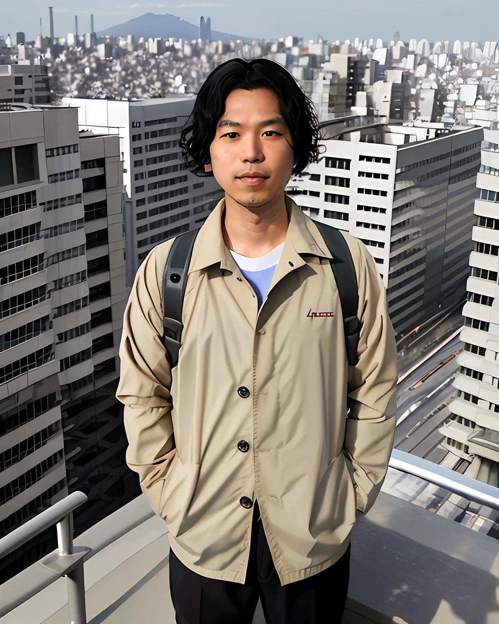 日本人 Japanese Man, Portrait of a man in the top of building whith a city background