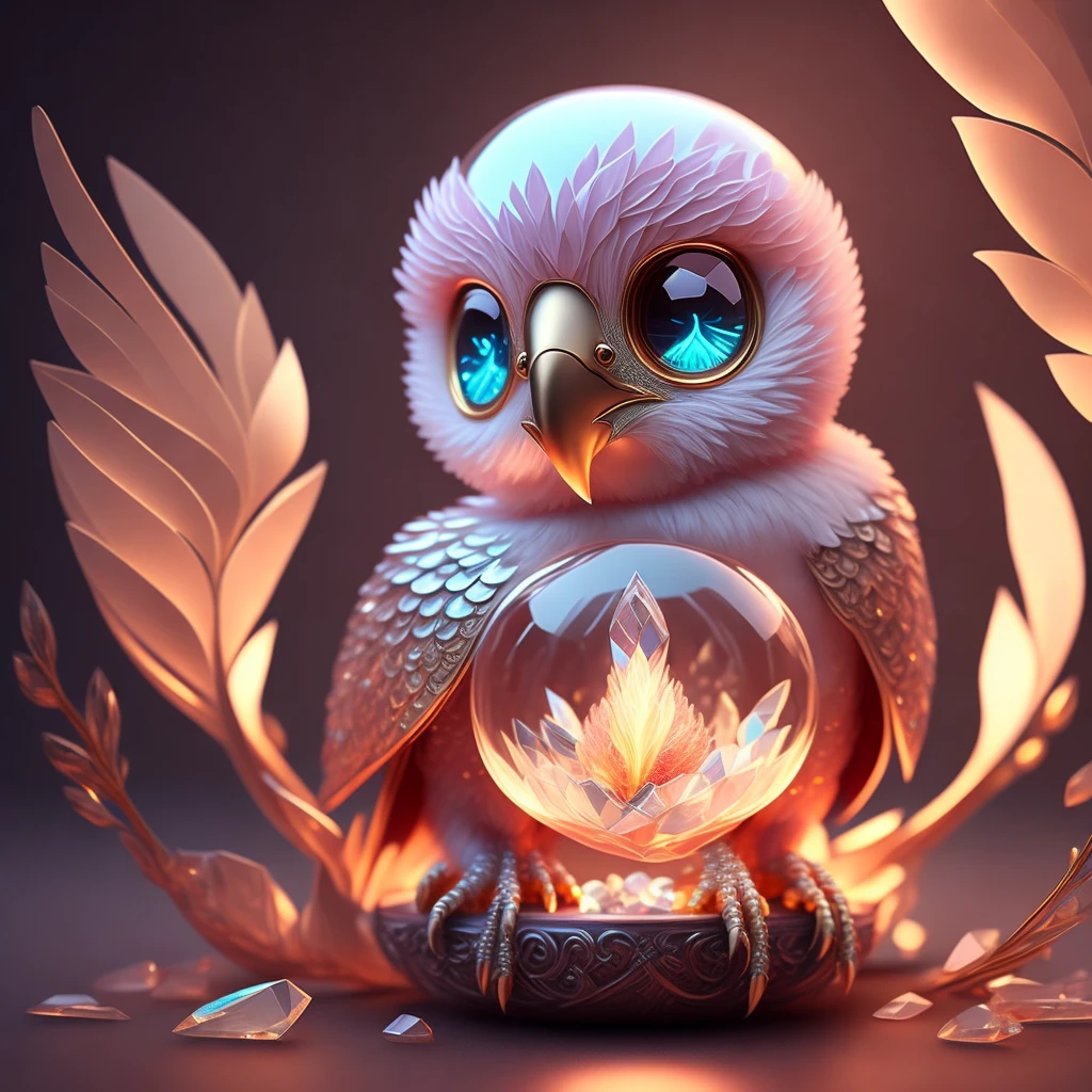 A cute adorable baby phoenix made of crystal ball with low poly eye's highly detailed intricated concept art trending artstation 8k