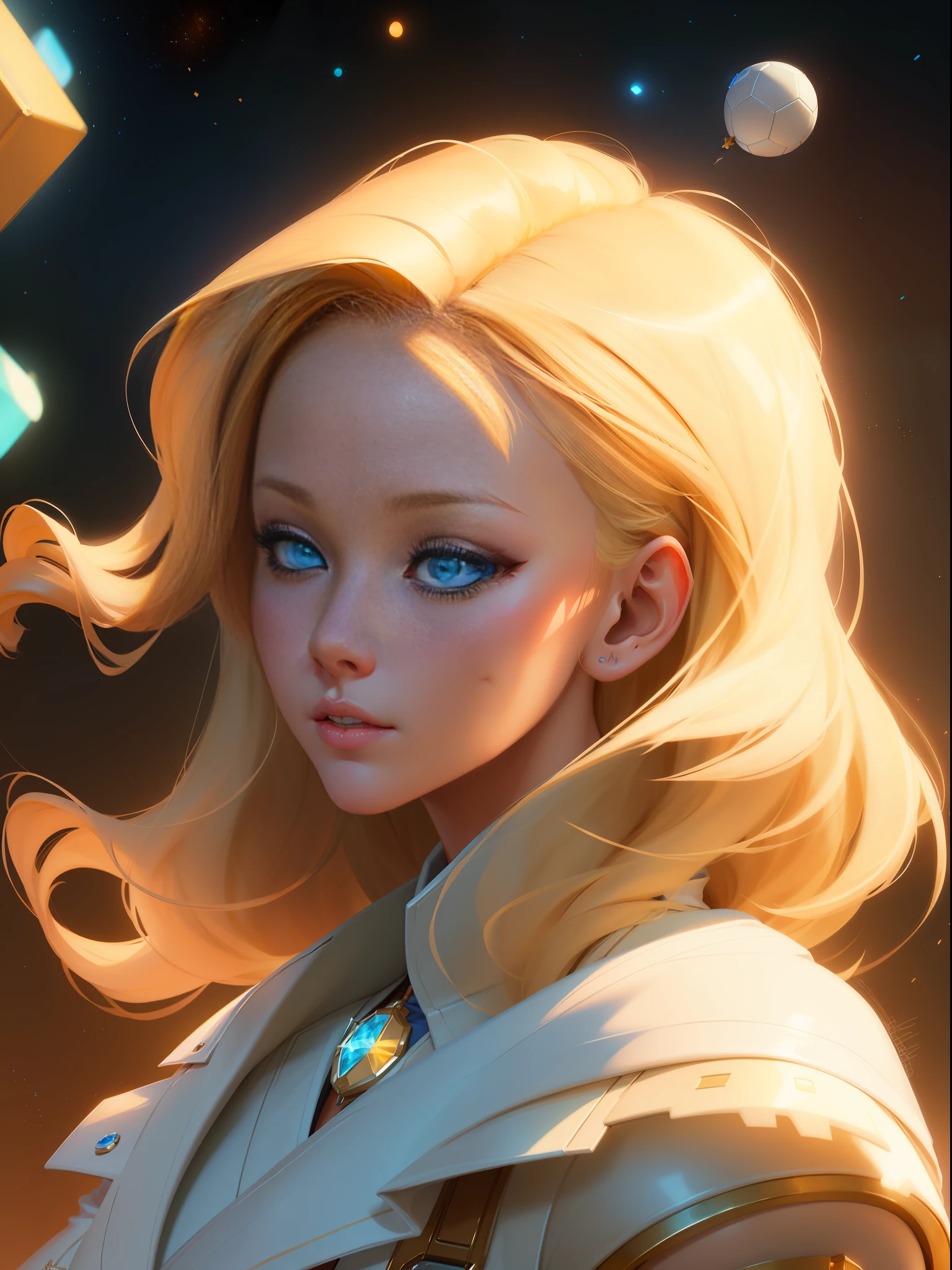 blond haired girl with blue eyes and a white jacket, rossdraws global illumination, ross tran 8 k, artgerm and atey ghailan, rossdraws portrait, artgerm julie bell beeple, rossdraws digital painting, ross tran style, moebius + loish + wlop, portrait knights of zodiac girl, cgsociety portrait