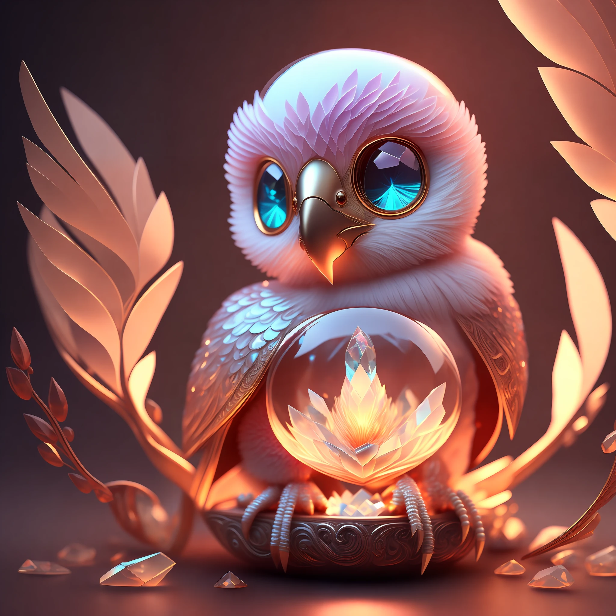 A cute adorable baby phoenix made of crystal ball with low poly eye's highly detailed intricated concept art trending artstation 8k