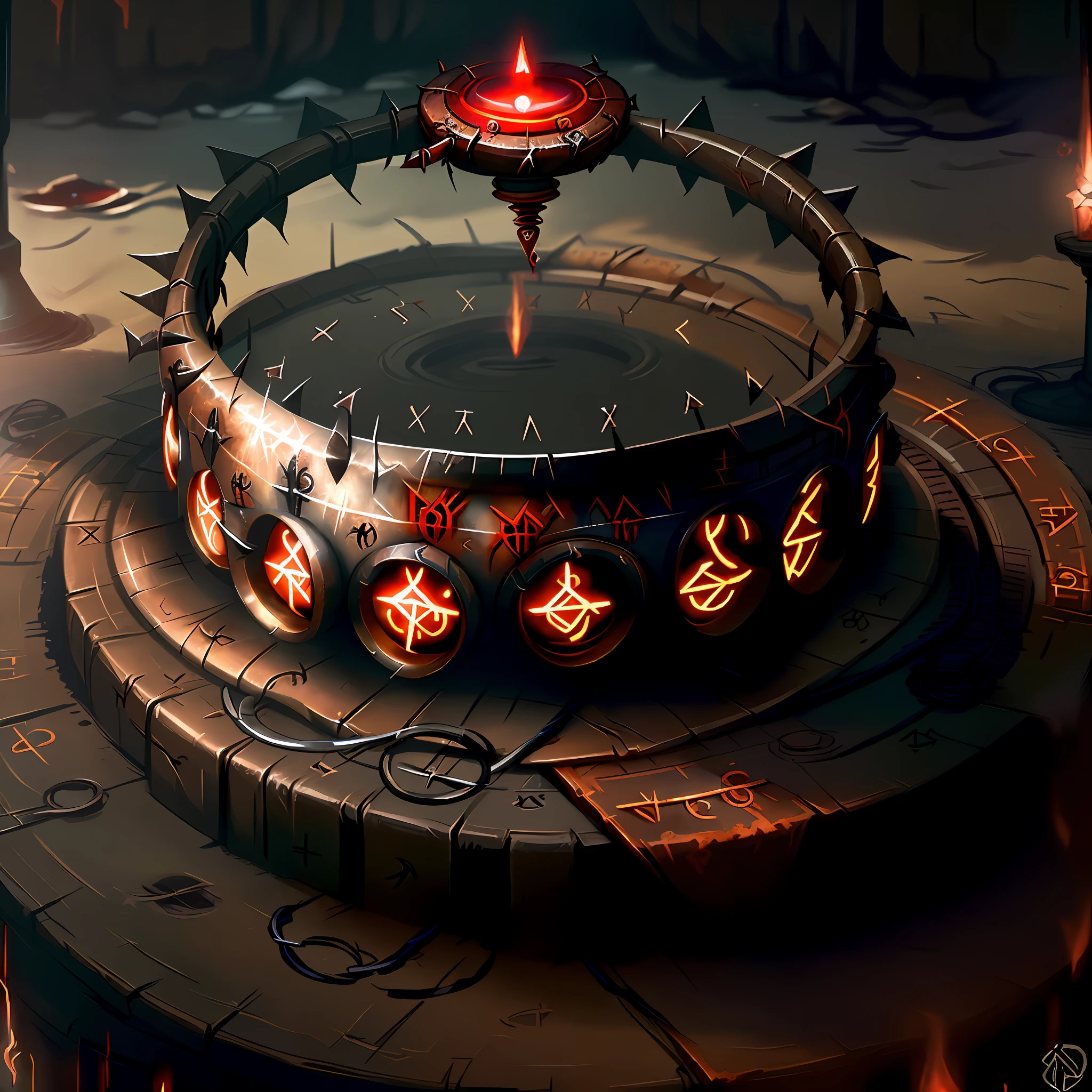 circlet,crown of thorns, an eye on the middle, item, dnd, dieselpunk, rusty, rust, circlet, covered in blood