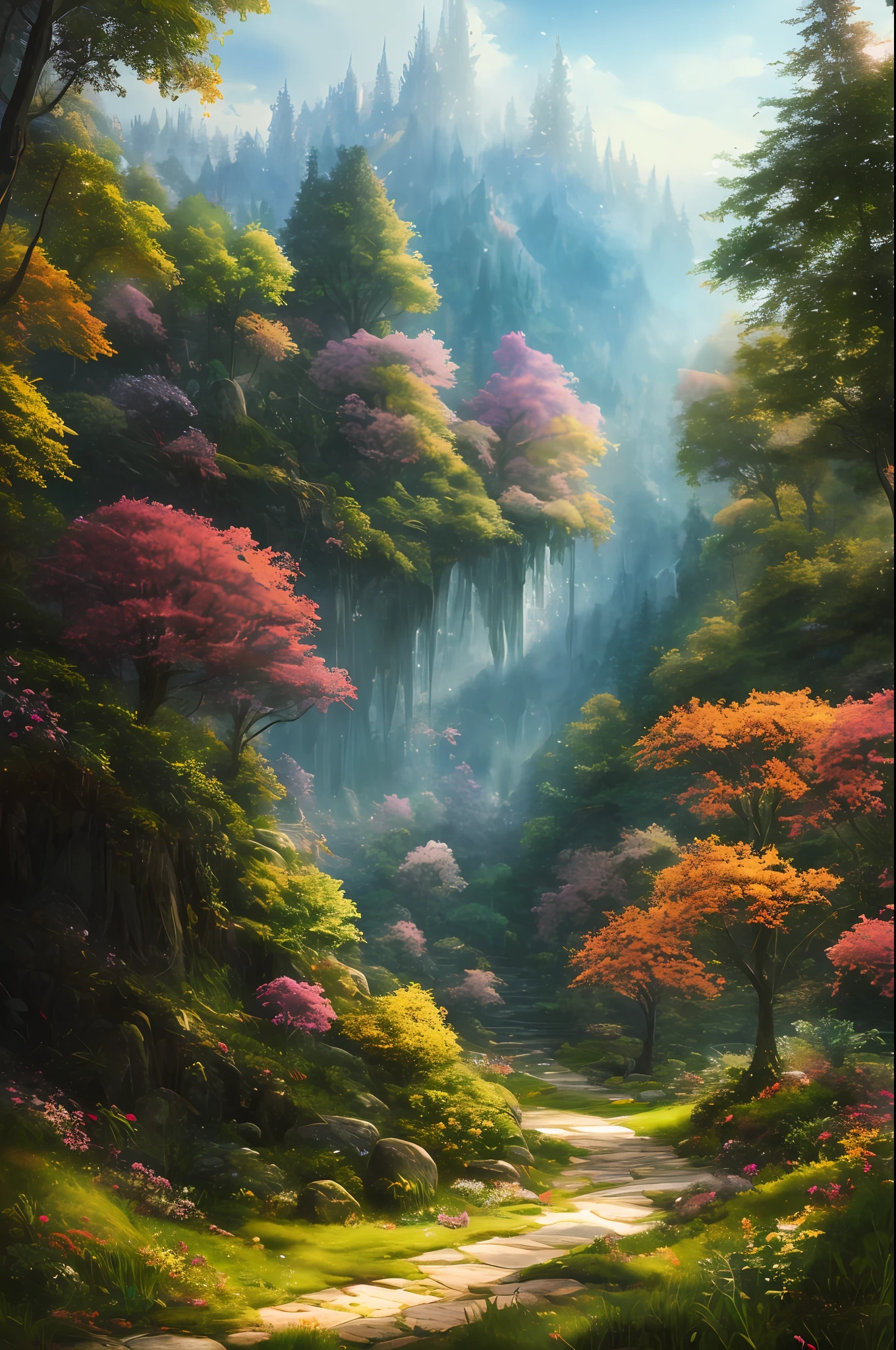 masterpiece, best quality, high quality,extremely detailed CG unity 8k wallpaper, An enchanting and dreamy scene of a fantasy forest, with towering trees, glowing mushrooms, and hidden fairy glens, creating a sense of mystique and enchantment, artstation, digital illustration, intricate, trending, pastel colors, oil paiting, award winning photography, Bokeh, Depth of Field, HDR, bloom, Chromatic Aberration ,Photorealistic,extremely detailed, trending on artstation, trending on CGsociety, Intricate, High Detail, dramatic, art by midjourney