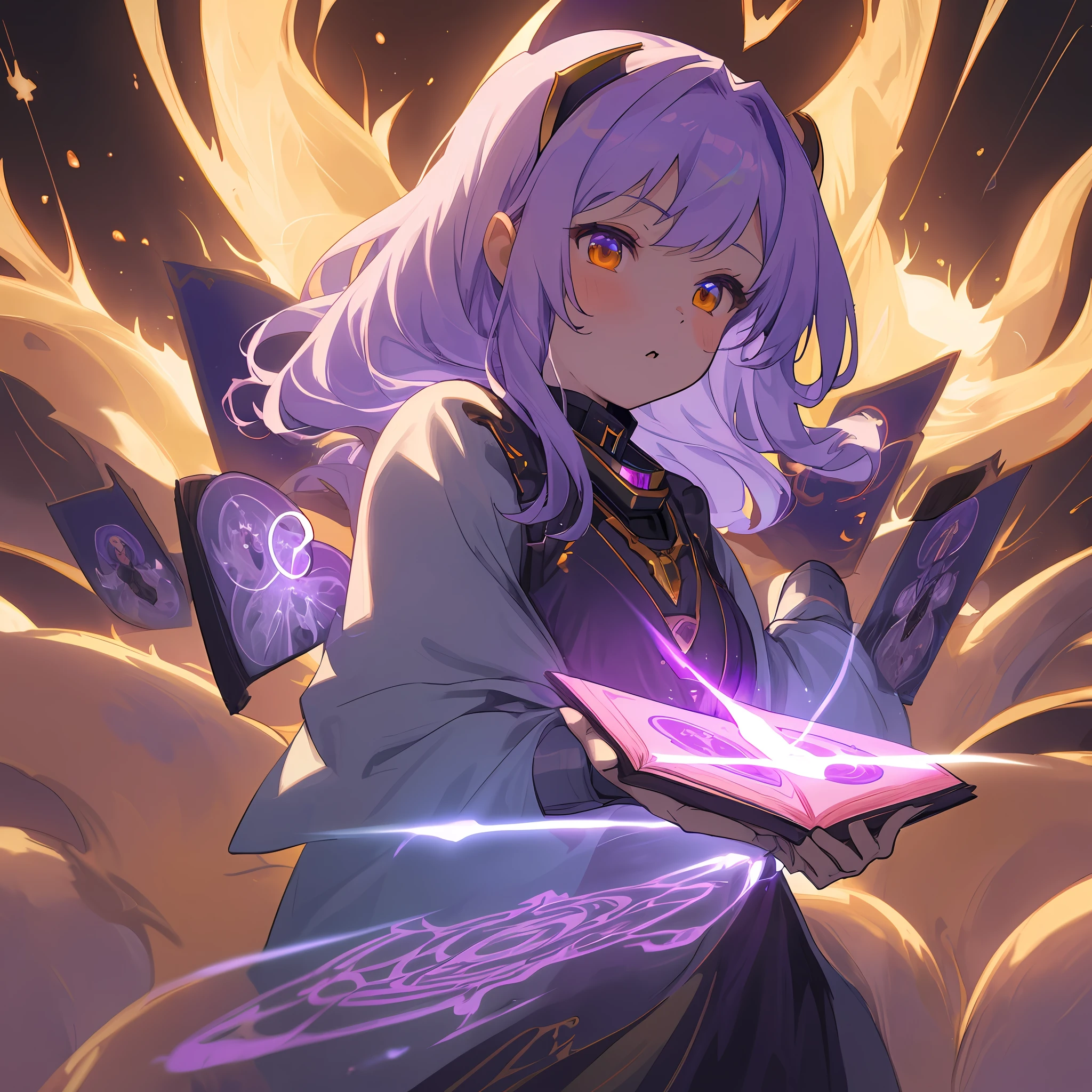 An epic, mystical masterpiece of an astronaut girl, clutching a mysterious, glowing purple tome of magic, adorned with dark, demonic talismans that seem to channel the very power of their soul and unleash an otherworldly energy , chest , ring ، big fox white cute