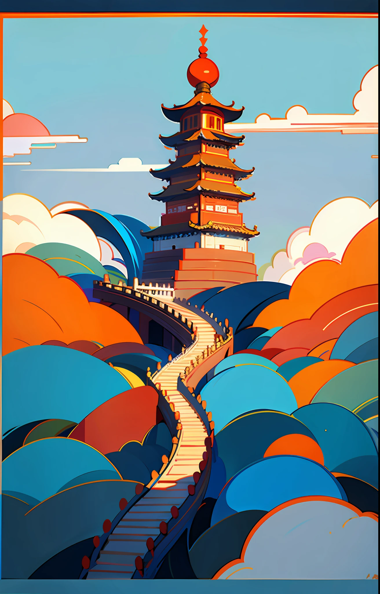 beijing landscape poster 2d illustration