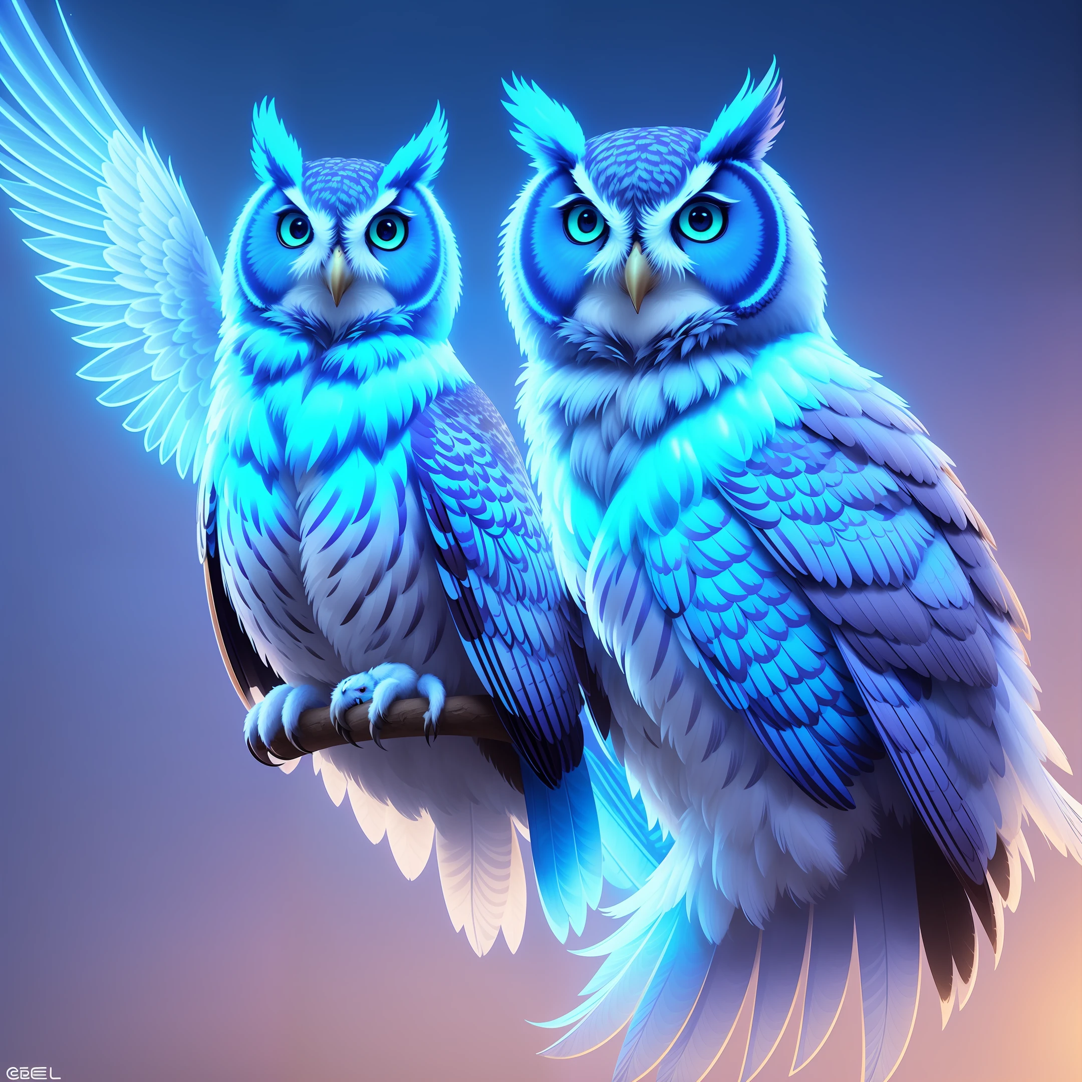 a digital painting of an owl with blue eyes, unreal engine render + a goddess, very detailed , beeple global illumination, elaborate ornate jewellery, trending on cgisociety, motion graphics, rossdraws global illumination, cgsociety