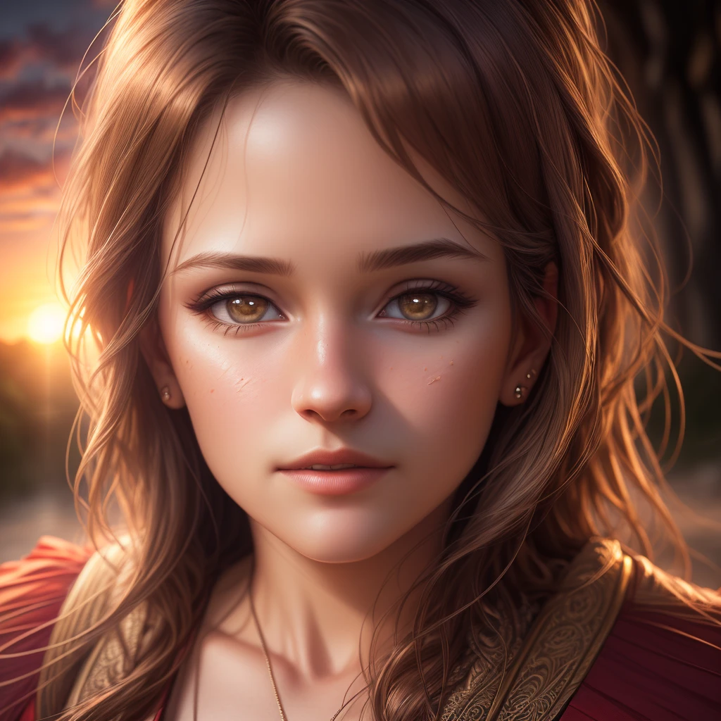 portrait, photo realistic, hyperrealistic, orante, super detailed, intricate, dramatic, sunset lighting, shadows, high dynamic range