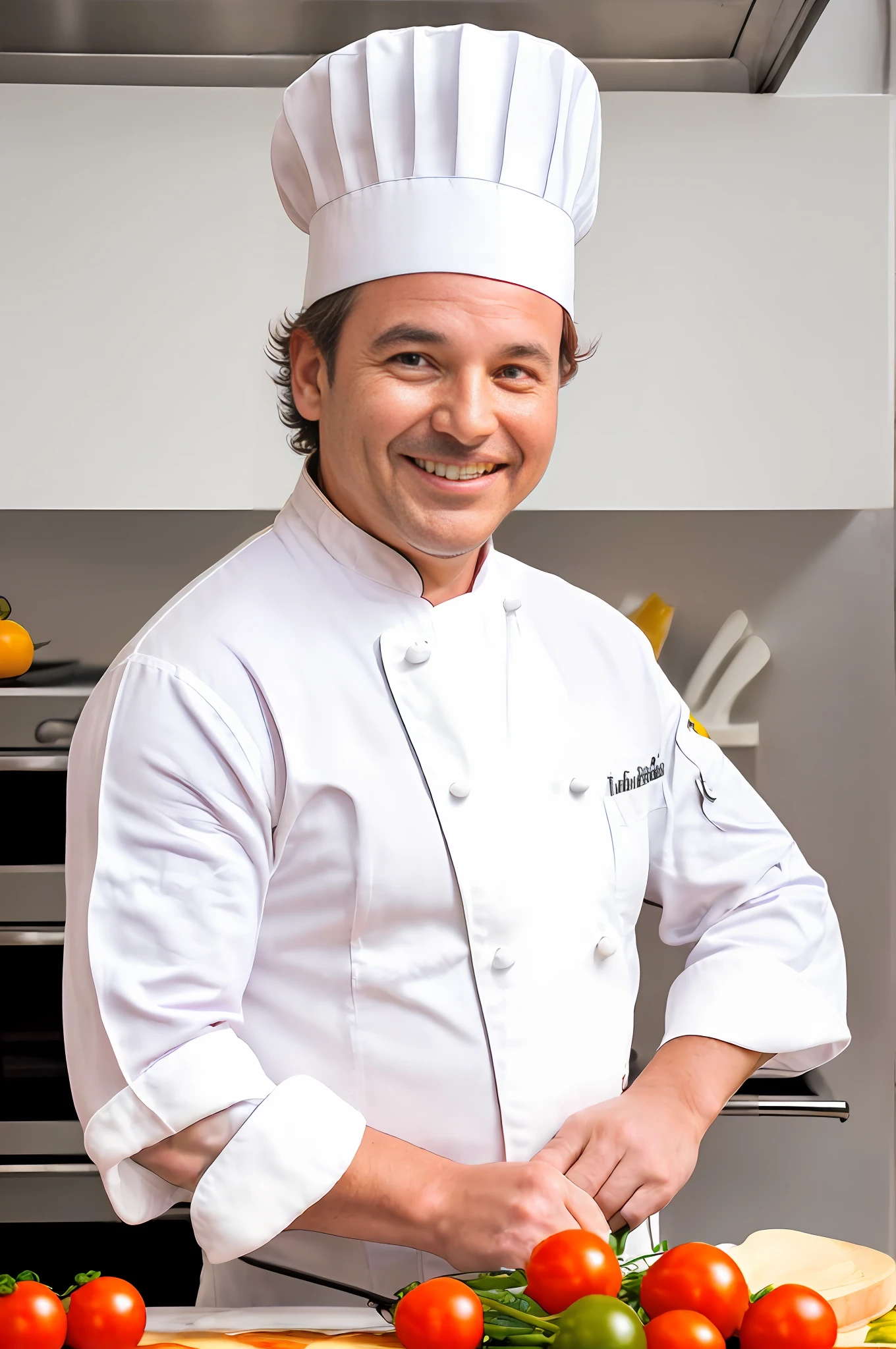 ((In a bright kitchen,)), (((Culinary Celebrity Chef))), ((((Food Awards))),(((Portrait Photography))), [ ((Wearing a handsome chef hat of ),((attractive smiling woman)), ((medium shot portrait)), ((cutting tomatoes)),((easy cooking on cooking station)), ((white chef hat)), ((cooking competition )), ((beet)) :: 0.9)] [ ((photographed in brilliant light)), ((global shader: amazing scene - light and shadow, low saturation)) ]