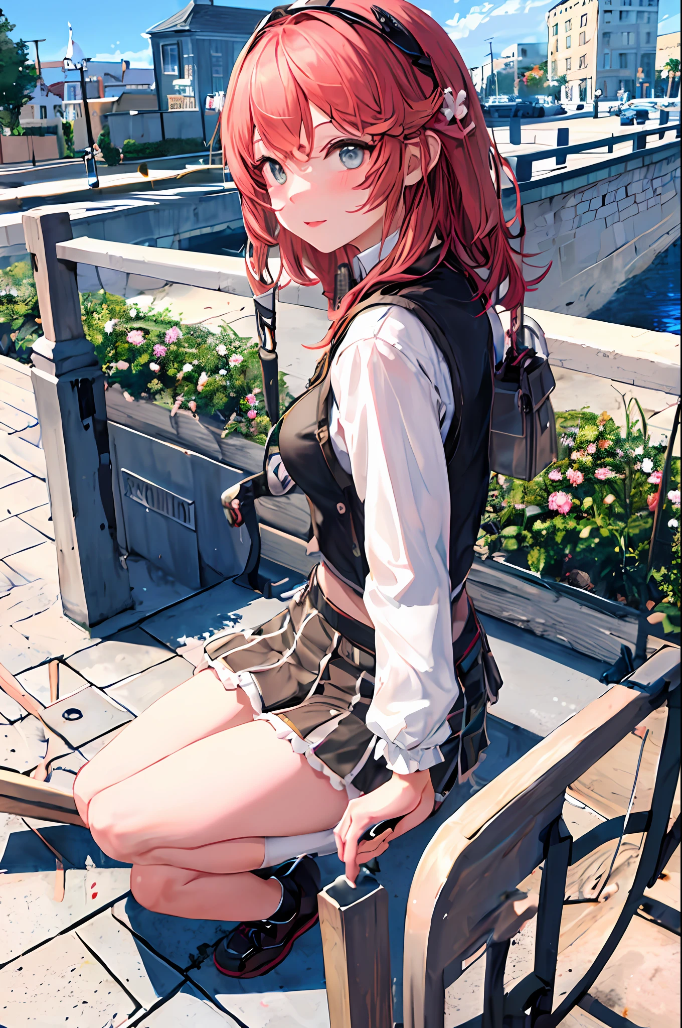 absurdres, highres, reflection, refraction:1.4, ultra detailed:1.0, BREAK
(1 cute girl:1.5, beautiful face) outdoor, old port town, scenery, on the bridge, portrait,