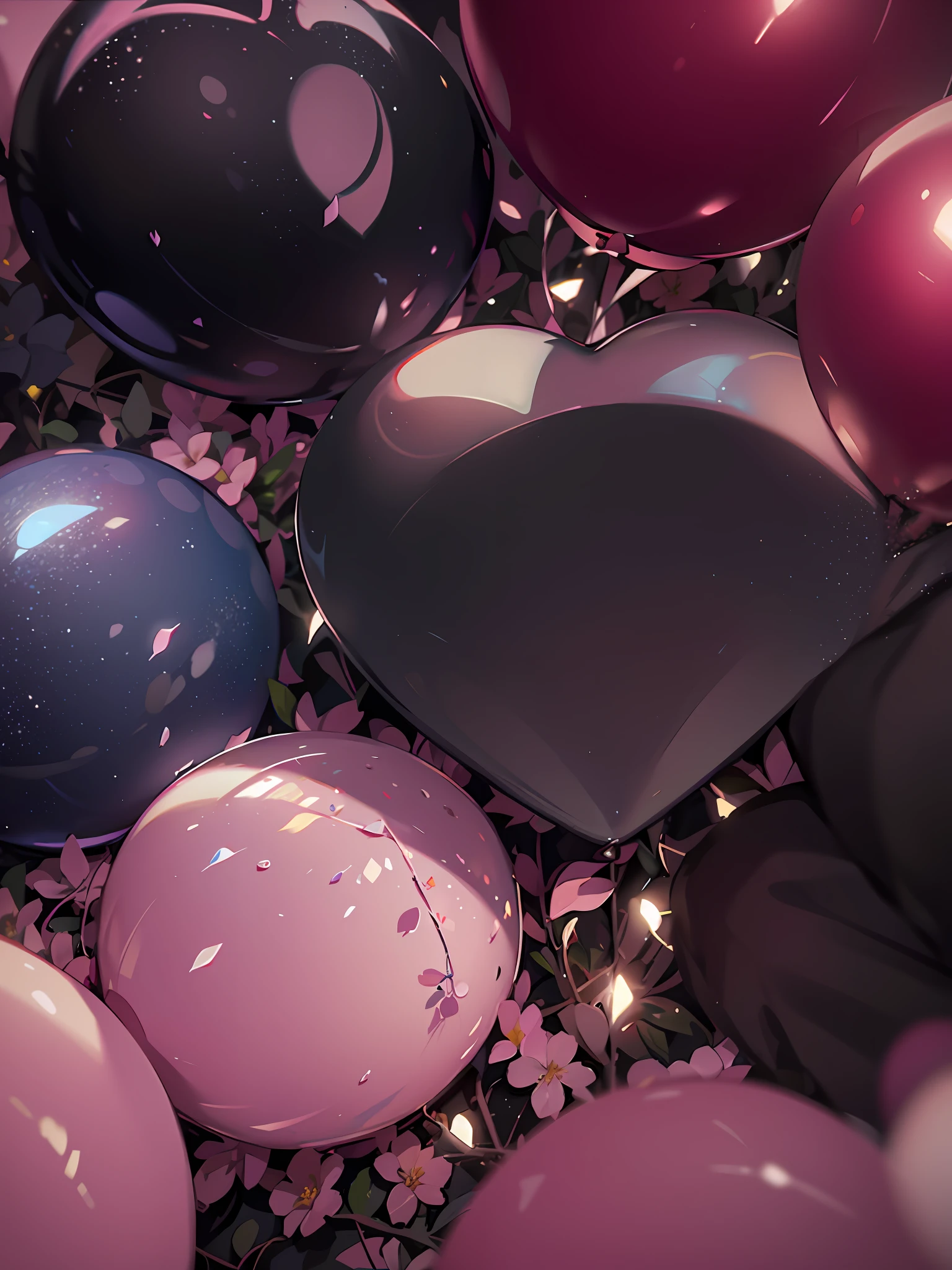 Valentine's day illustration, hyper realistic scene surrounded by flowers, love balloons, romantic scene, blender, product rendering, HD 8K. --v6